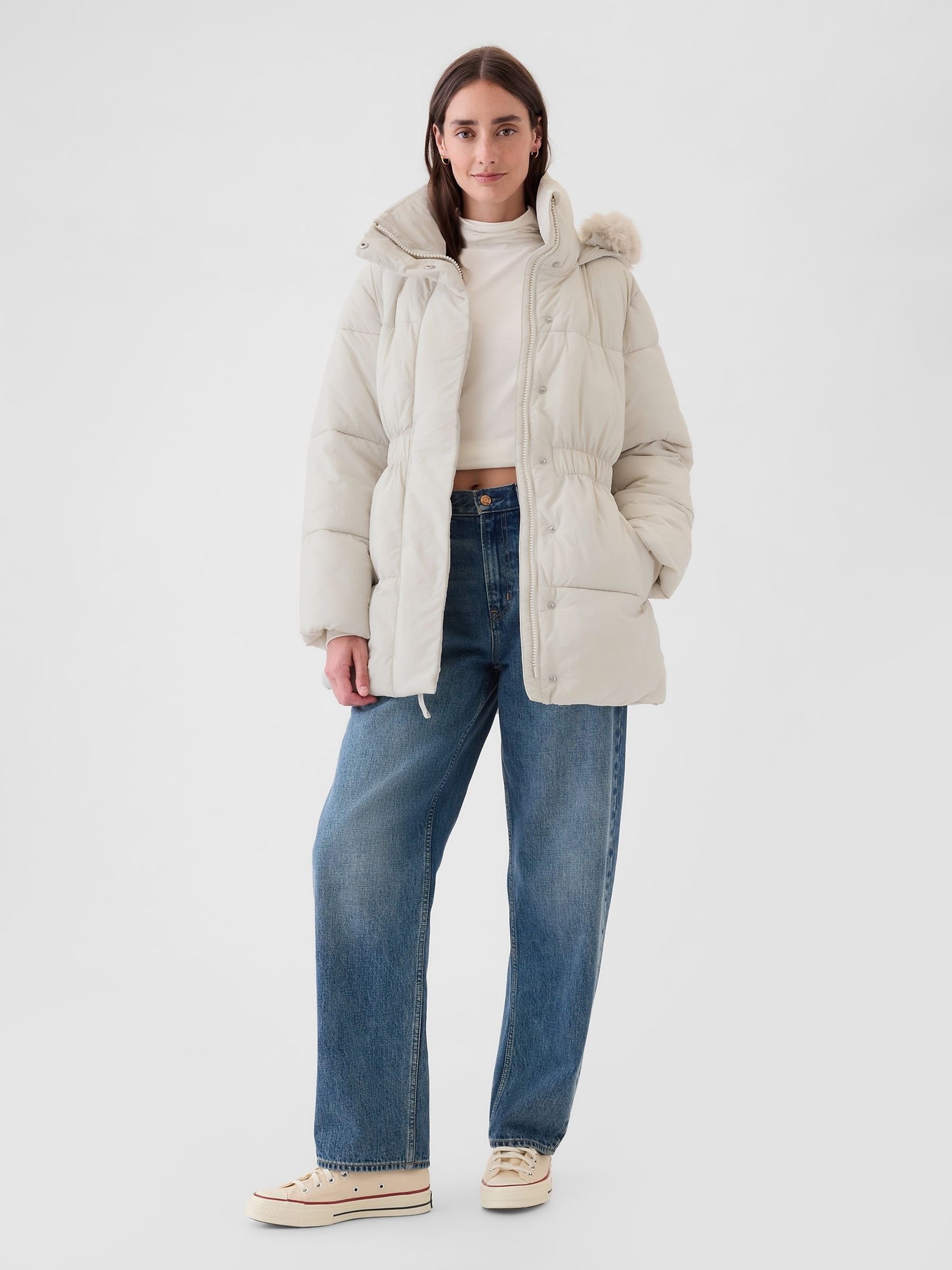 Oversized cream puffer coat store
