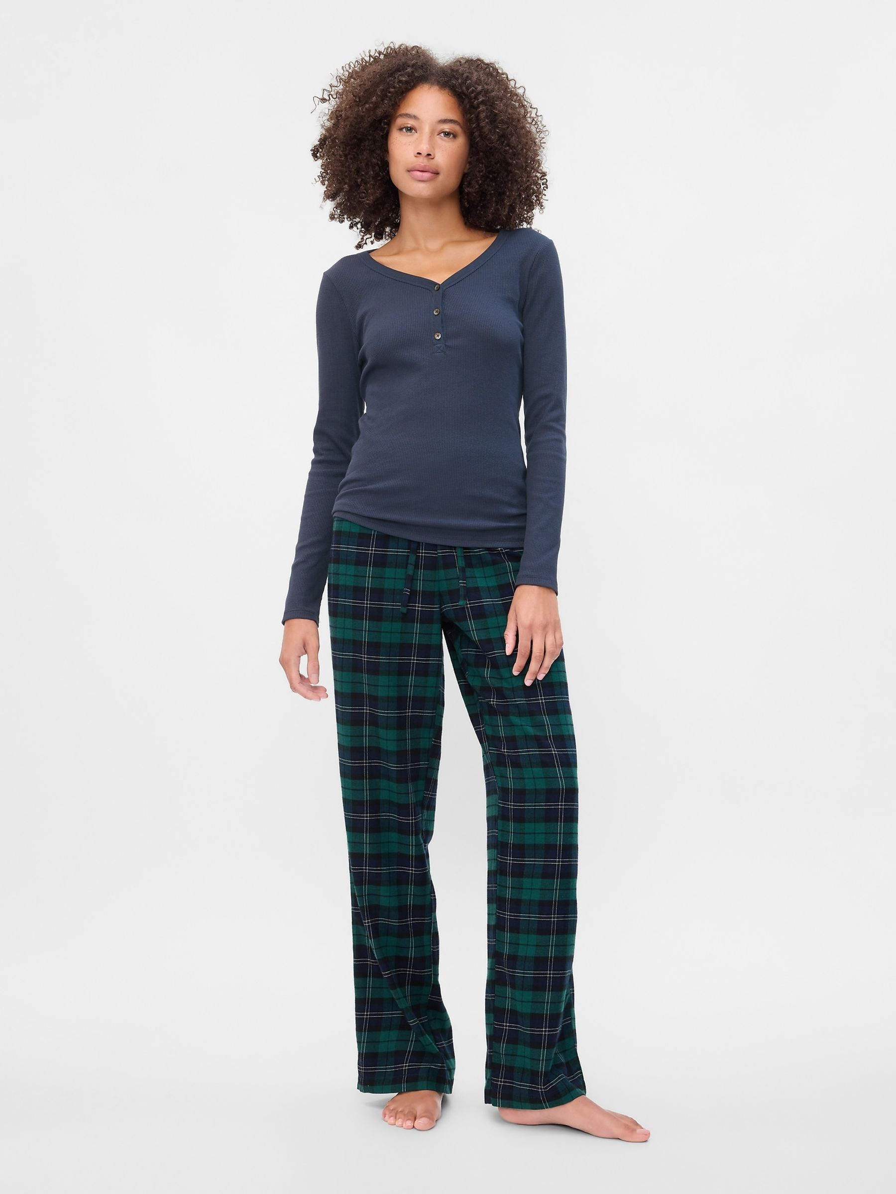 Waffle henley pajama set top