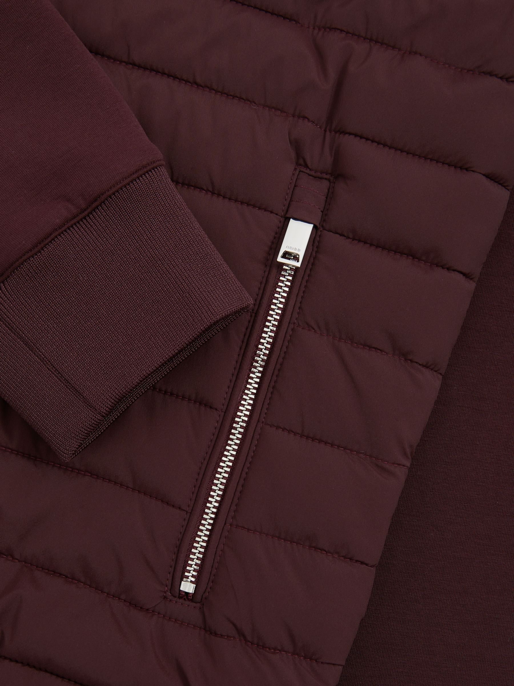 Reiss Hybrid Quilt and Knit Zip Through Jacket in Bordeaux REISS