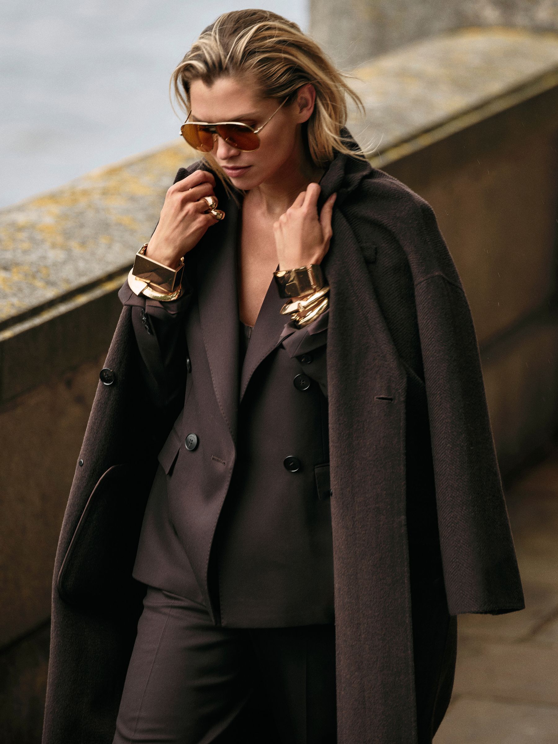 Reiss Wool Blend Herringbone Twill Coat in Chocolate REISS