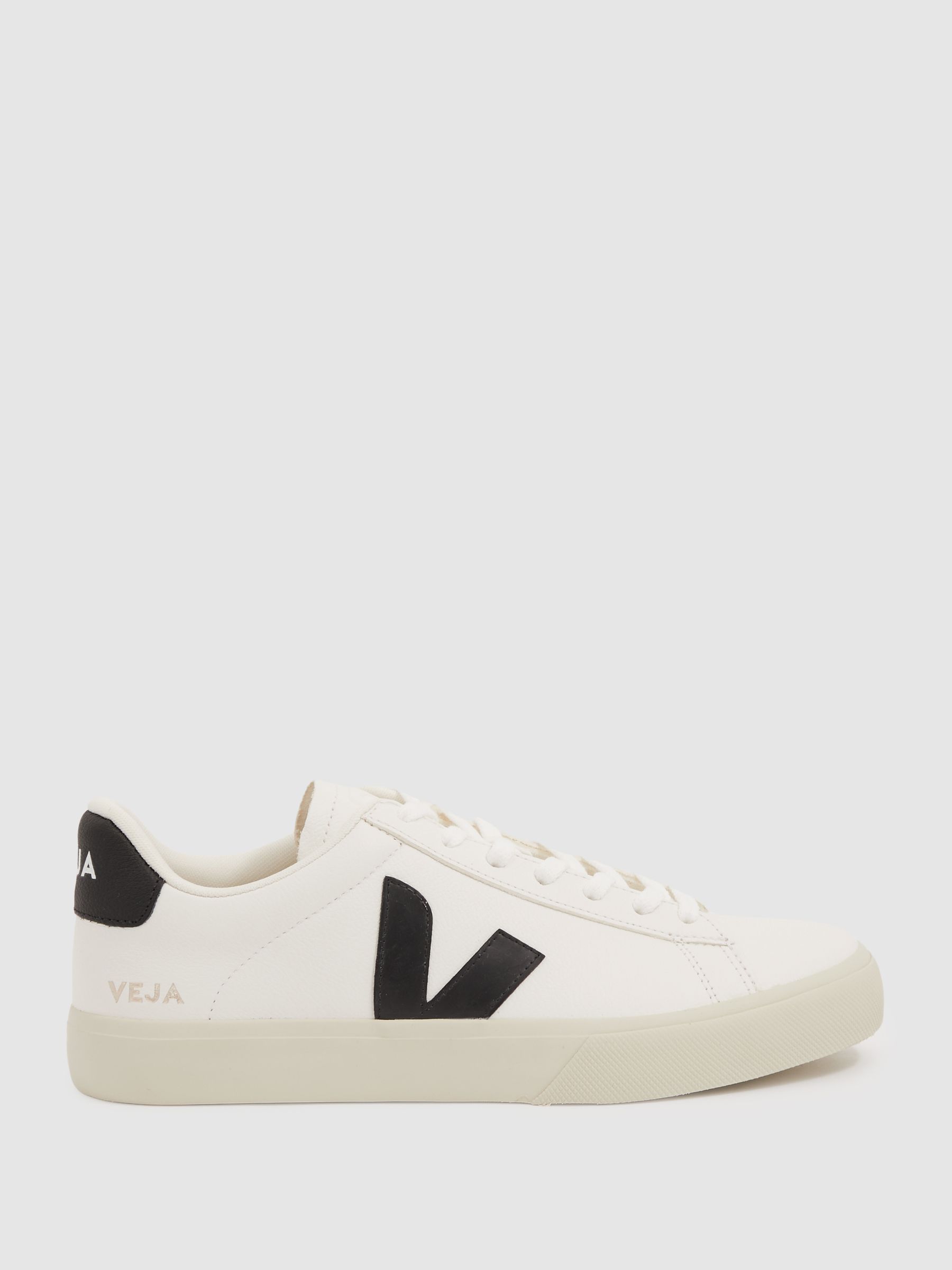 Reiss Veja Leather Suede Logo Trainers in Extra White Black REISS
