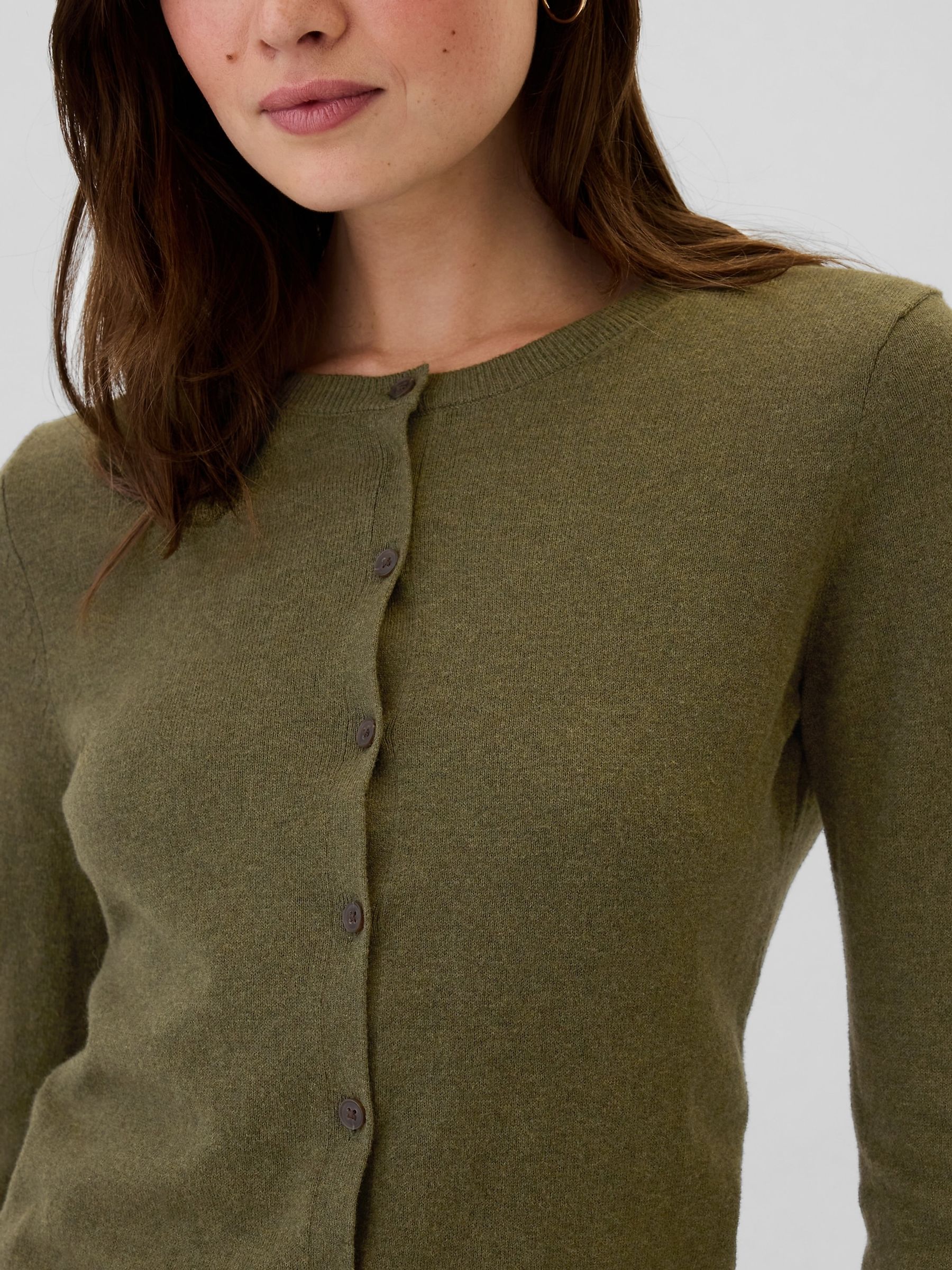 Green Long Sleeve Crew Neck Cardigan