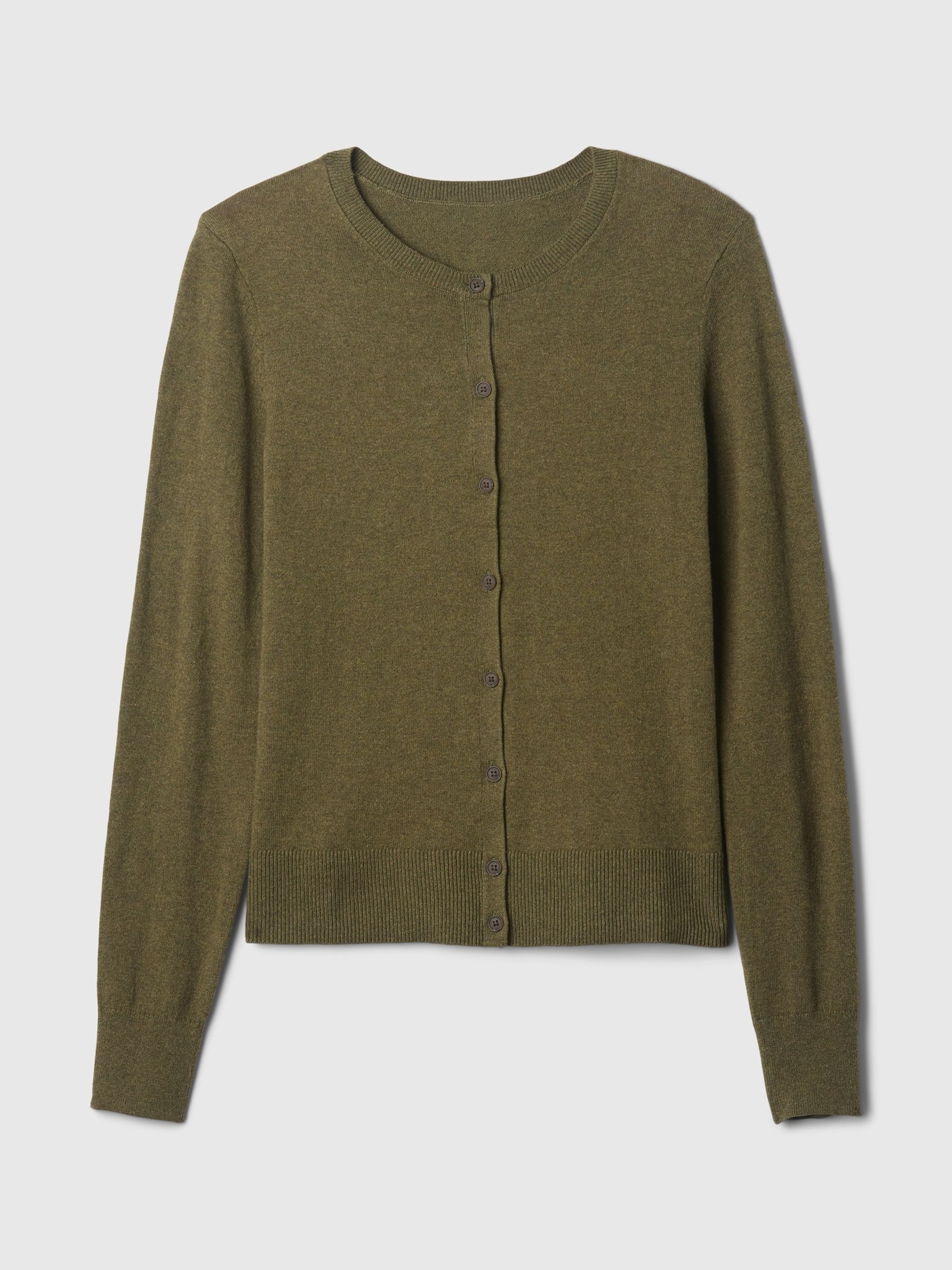 Green Long Sleeve Crew Neck Cardigan
