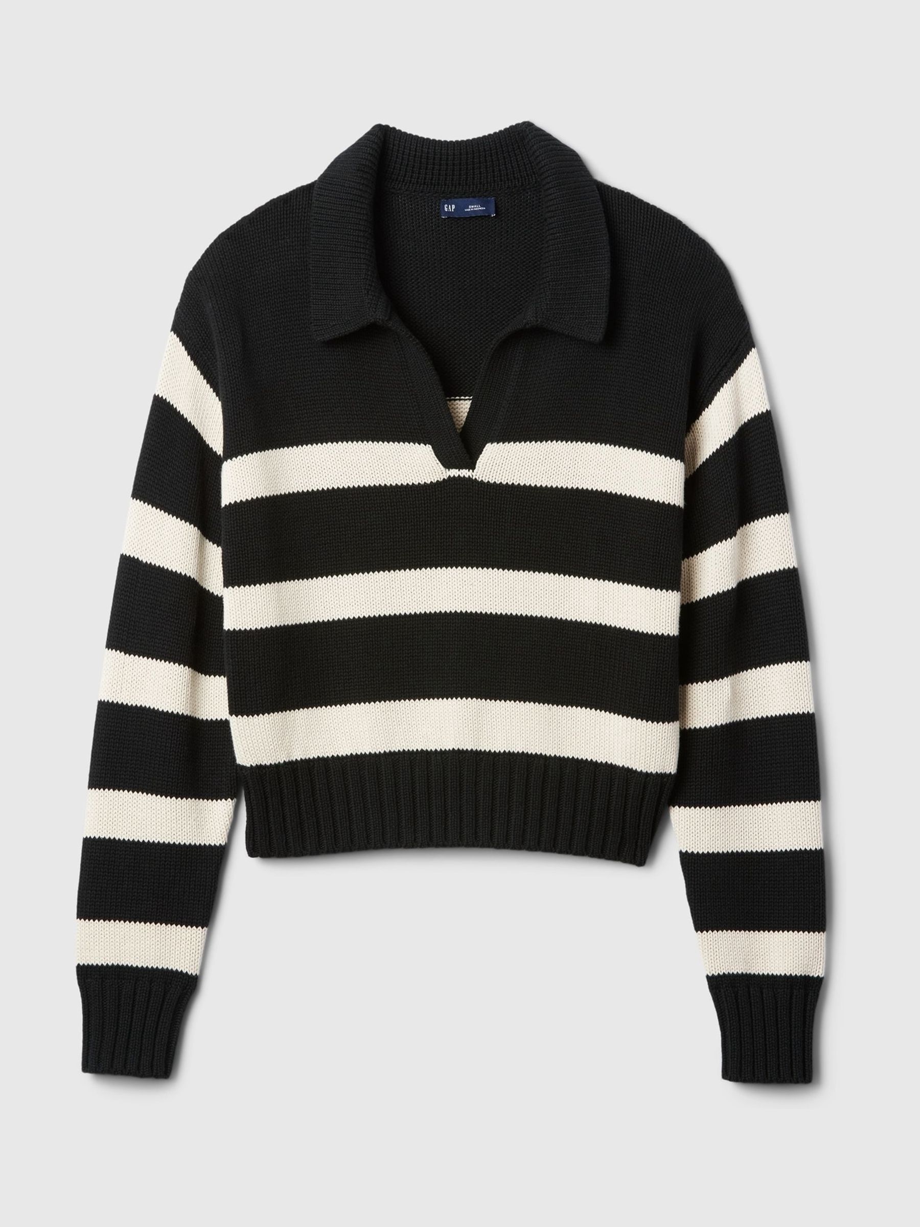 Buy Black Stripe Soft Cotton Shrunken V Neck Polo Jumper from the Gap online shop