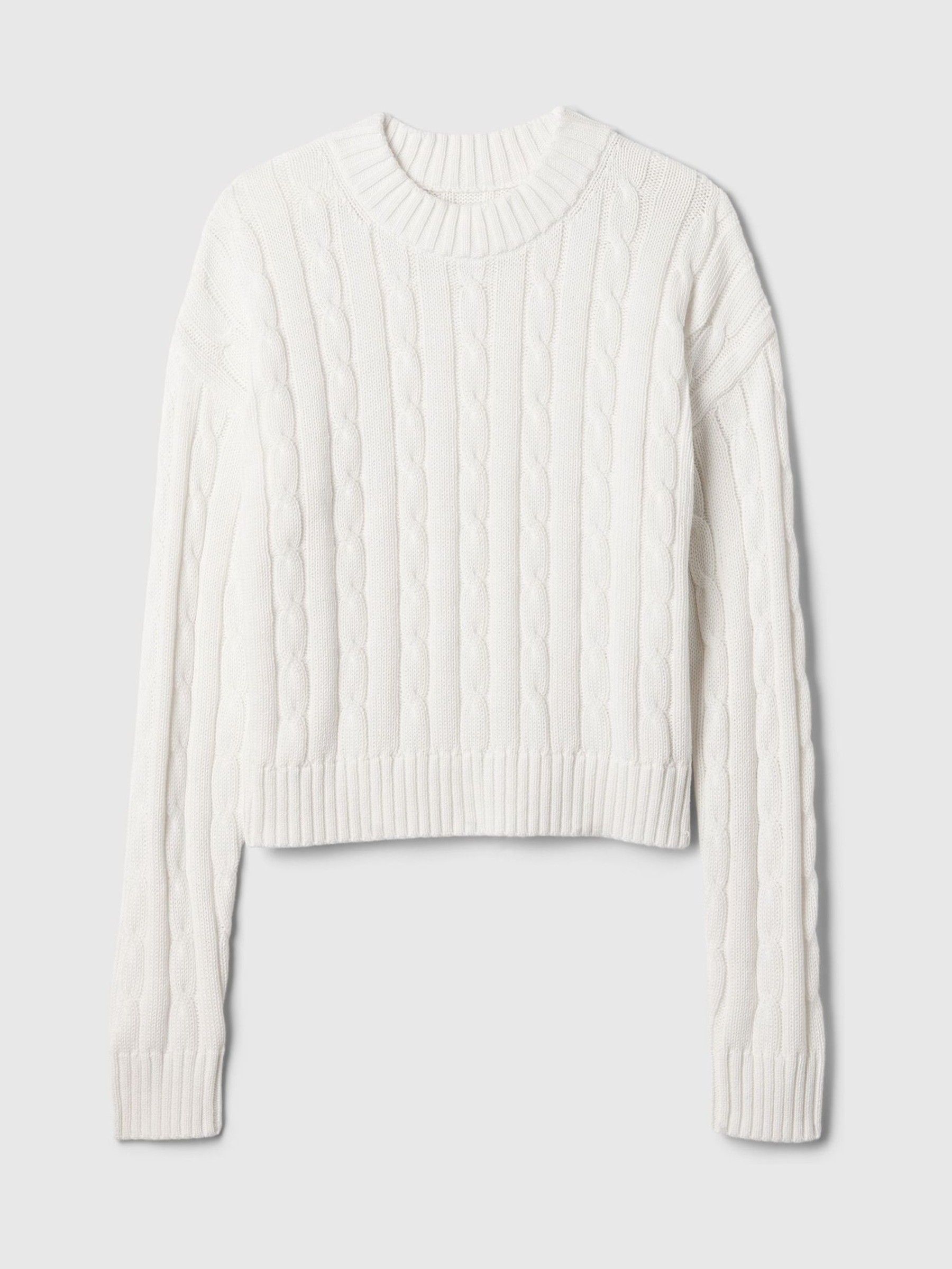 Buy White 100 Cotton Cable Knit Crew Neck Cropped Jumper from the Gap online shop