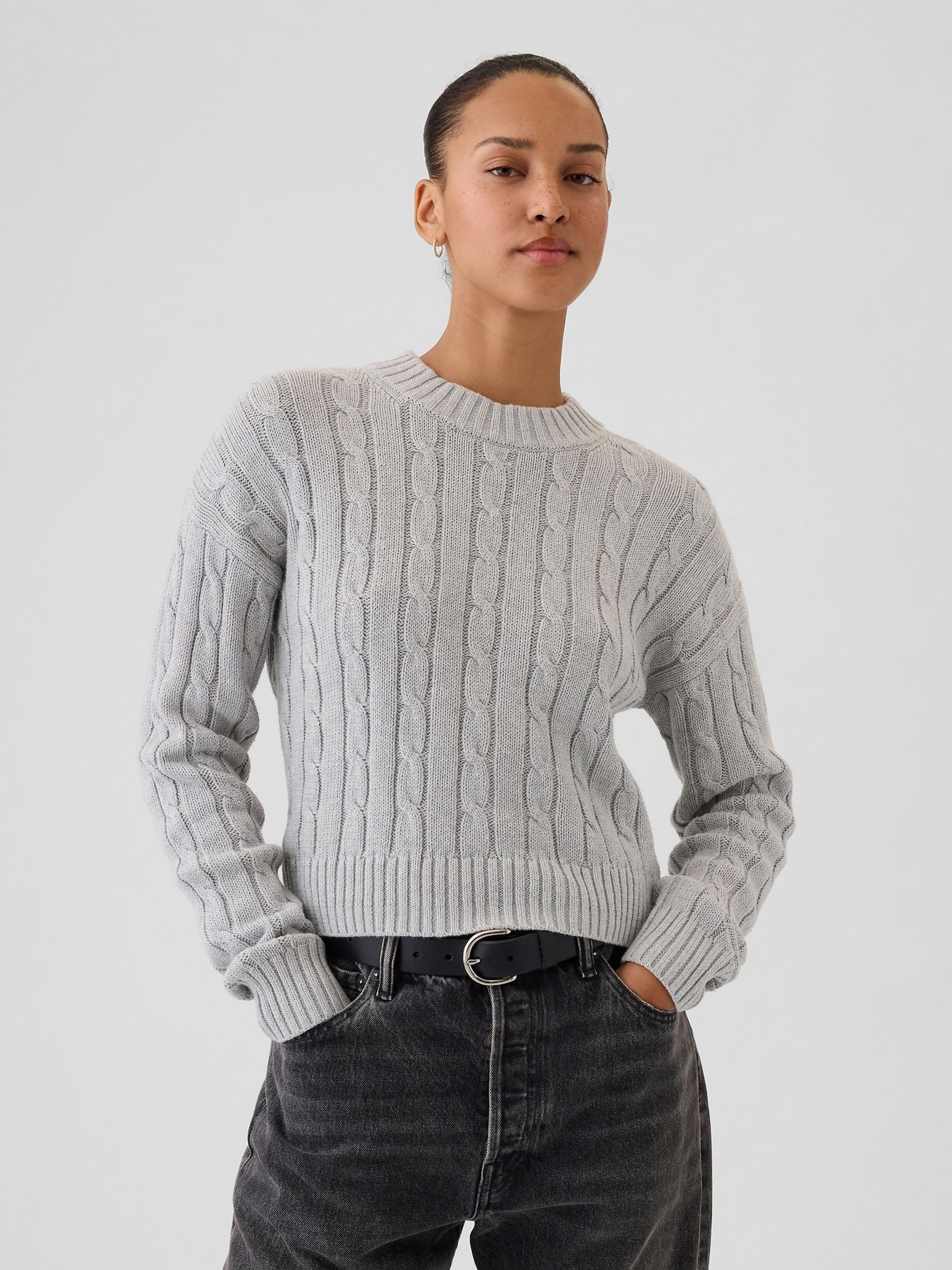 Cropped crew neck jumper clearance
