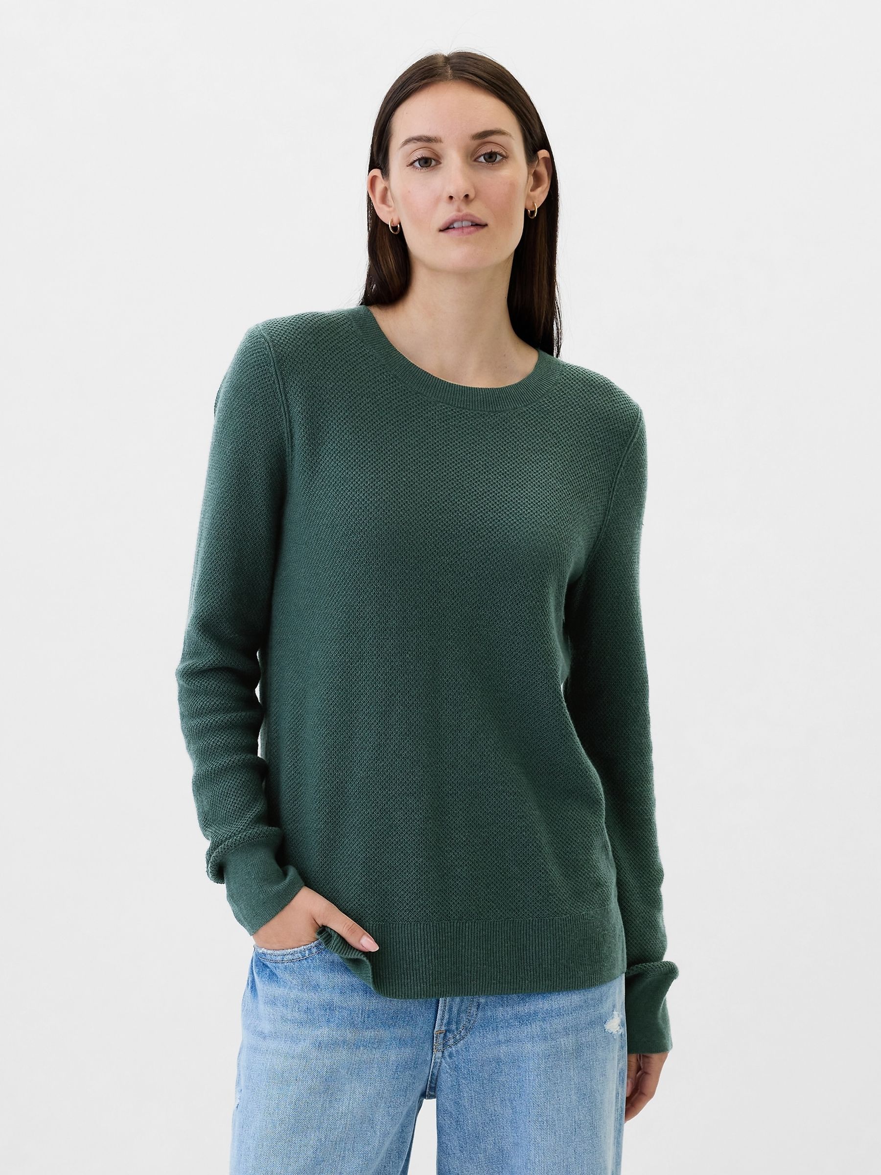 Buy Green Textured Crew Neck Bella Jumper from the Gap online shop