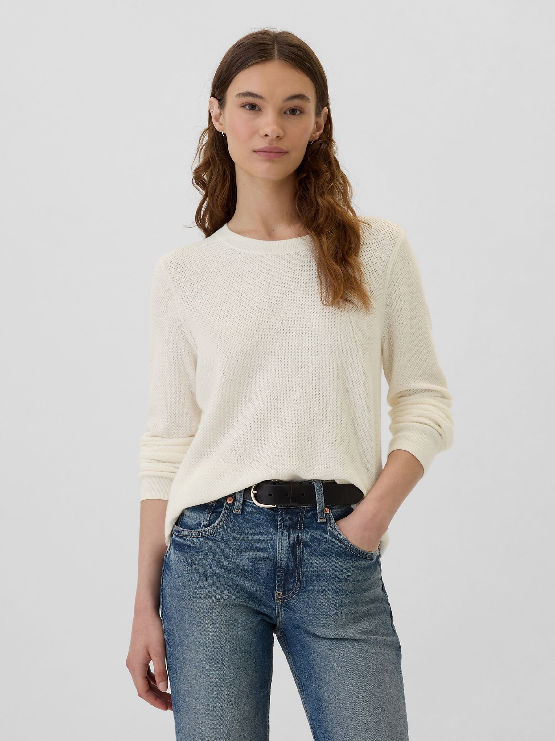White Textured Crew Neck Bella Jumper