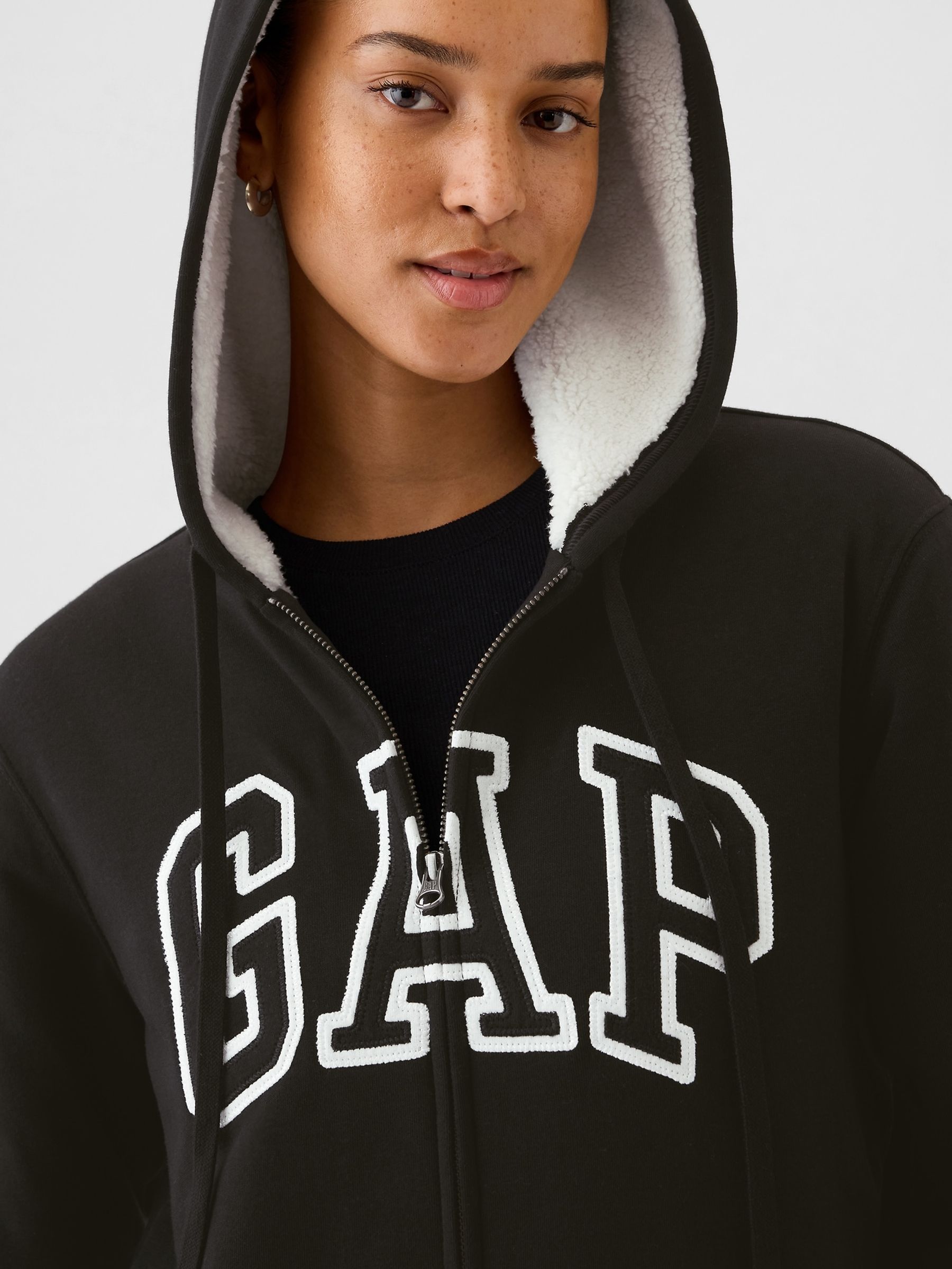 Womens black sherpa lined hoodie discount
