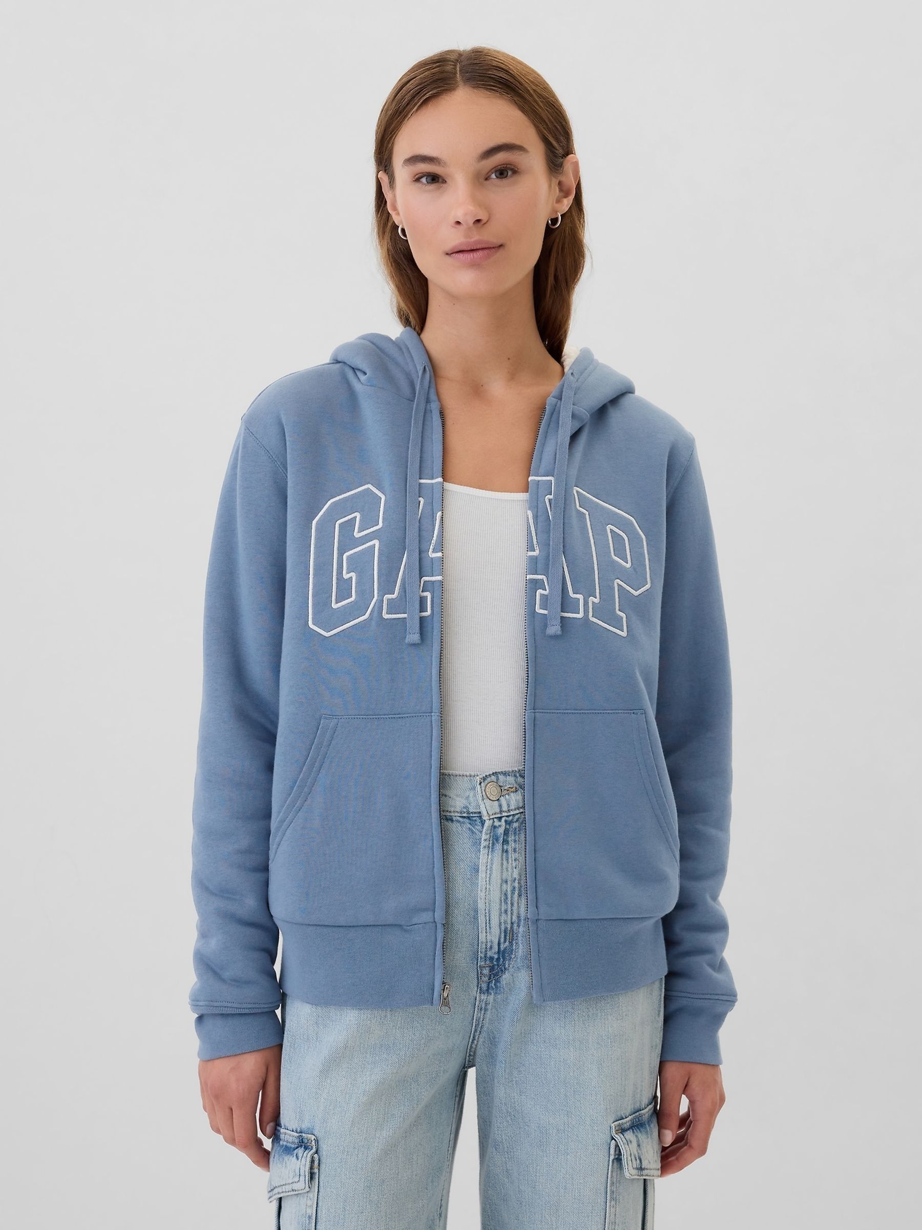 Light Blue Relaxed Logo Sherpa Lined Zip Hoodie Gap