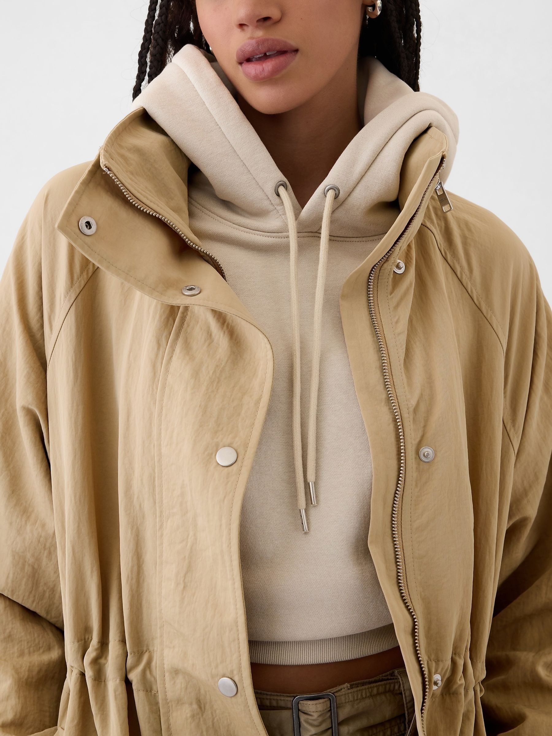 Beige parka jacket womens top
