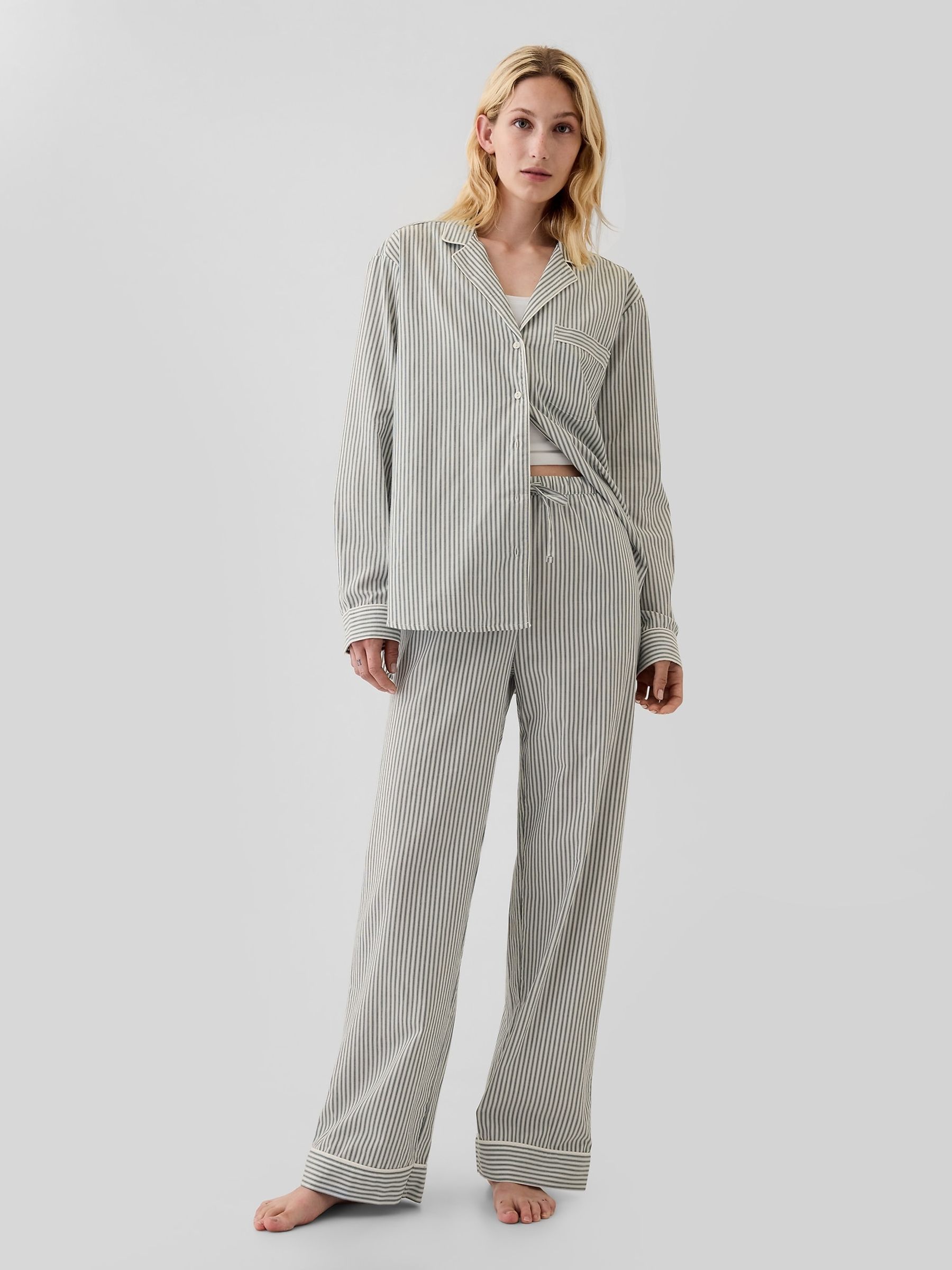 Buy Green Stripe 100 Cotton Poplin Pyjama Bottoms from the Gap online shop