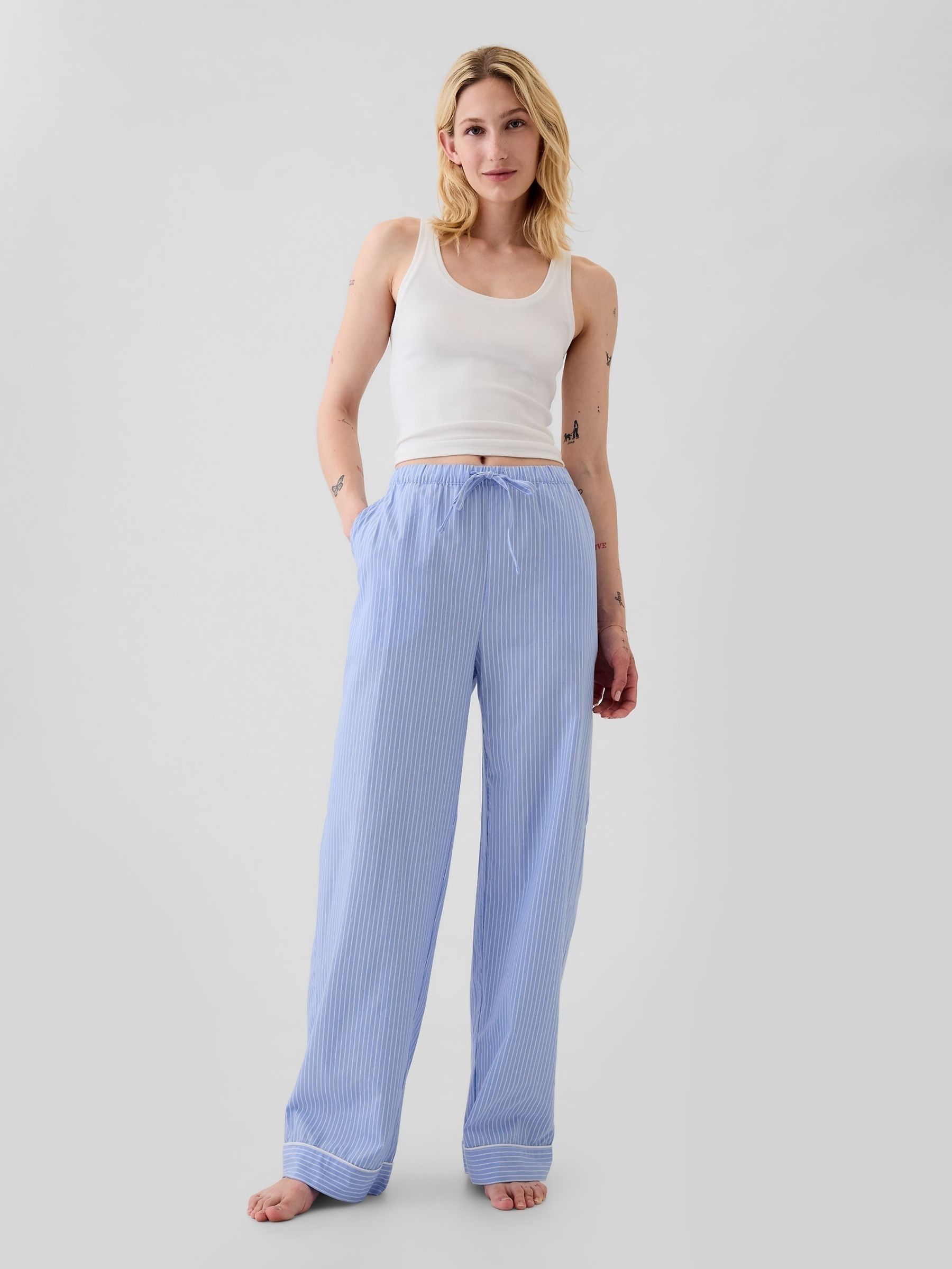 Buy Blue Stripe 100 Cotton Poplin Pyjama Bottoms from the Gap online shop
