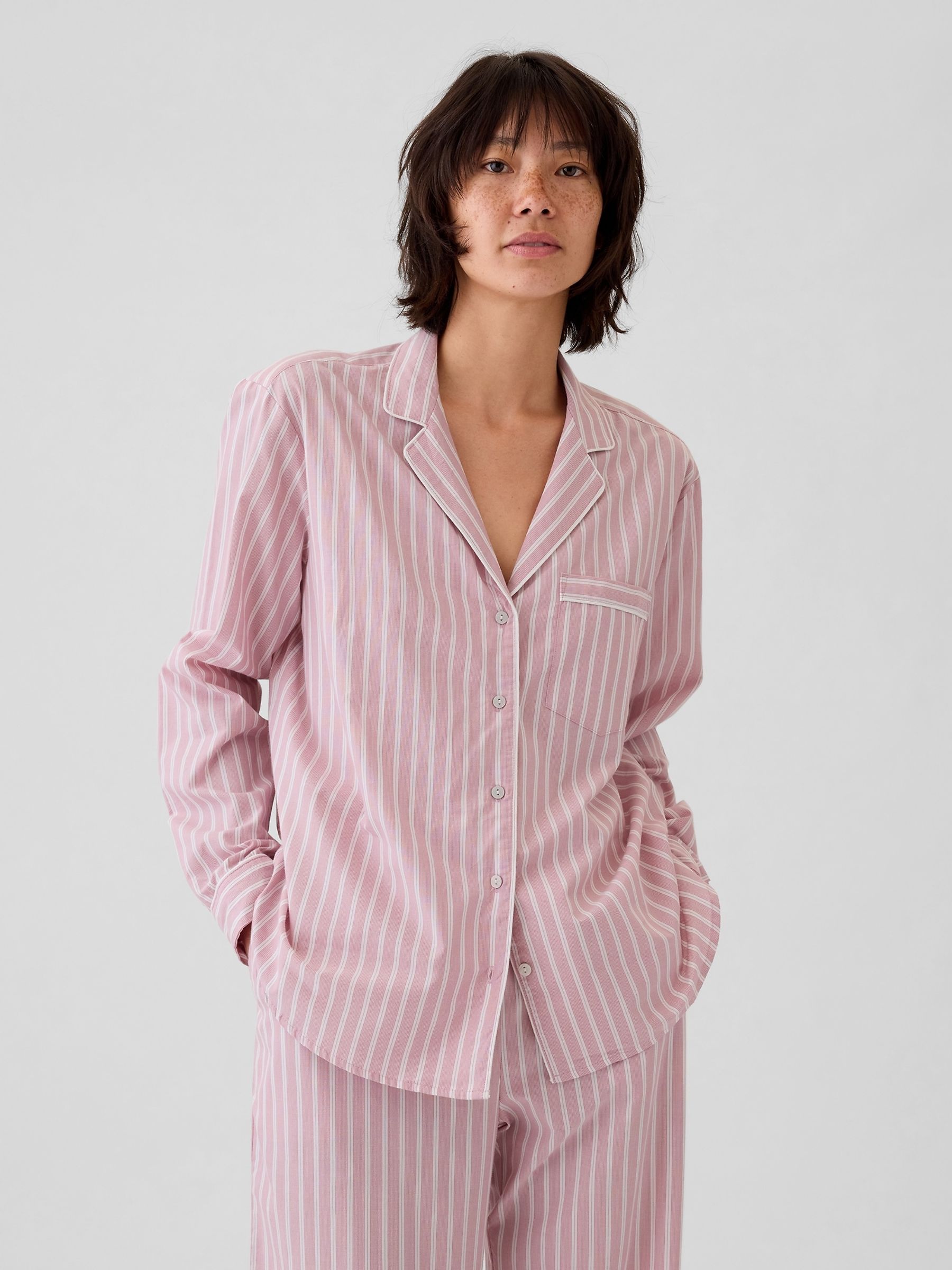 Pink Stripe 100 Cotton Poplin Pyjama Top