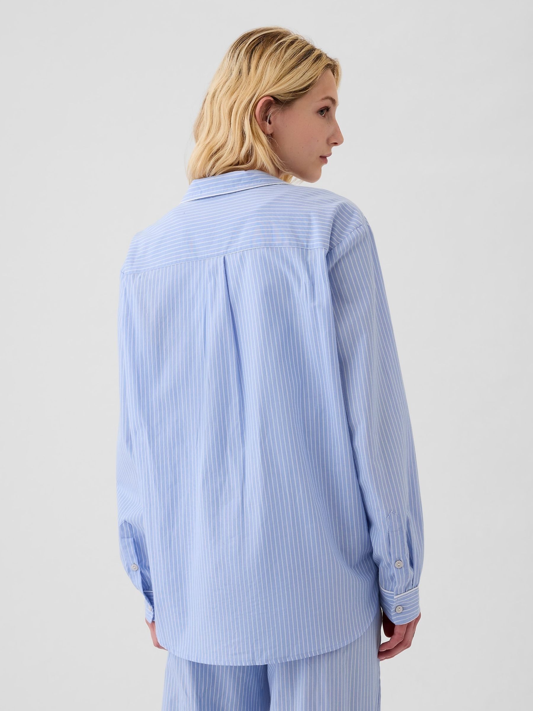 Blue Stripe 100 Cotton Poplin Pyjama Top