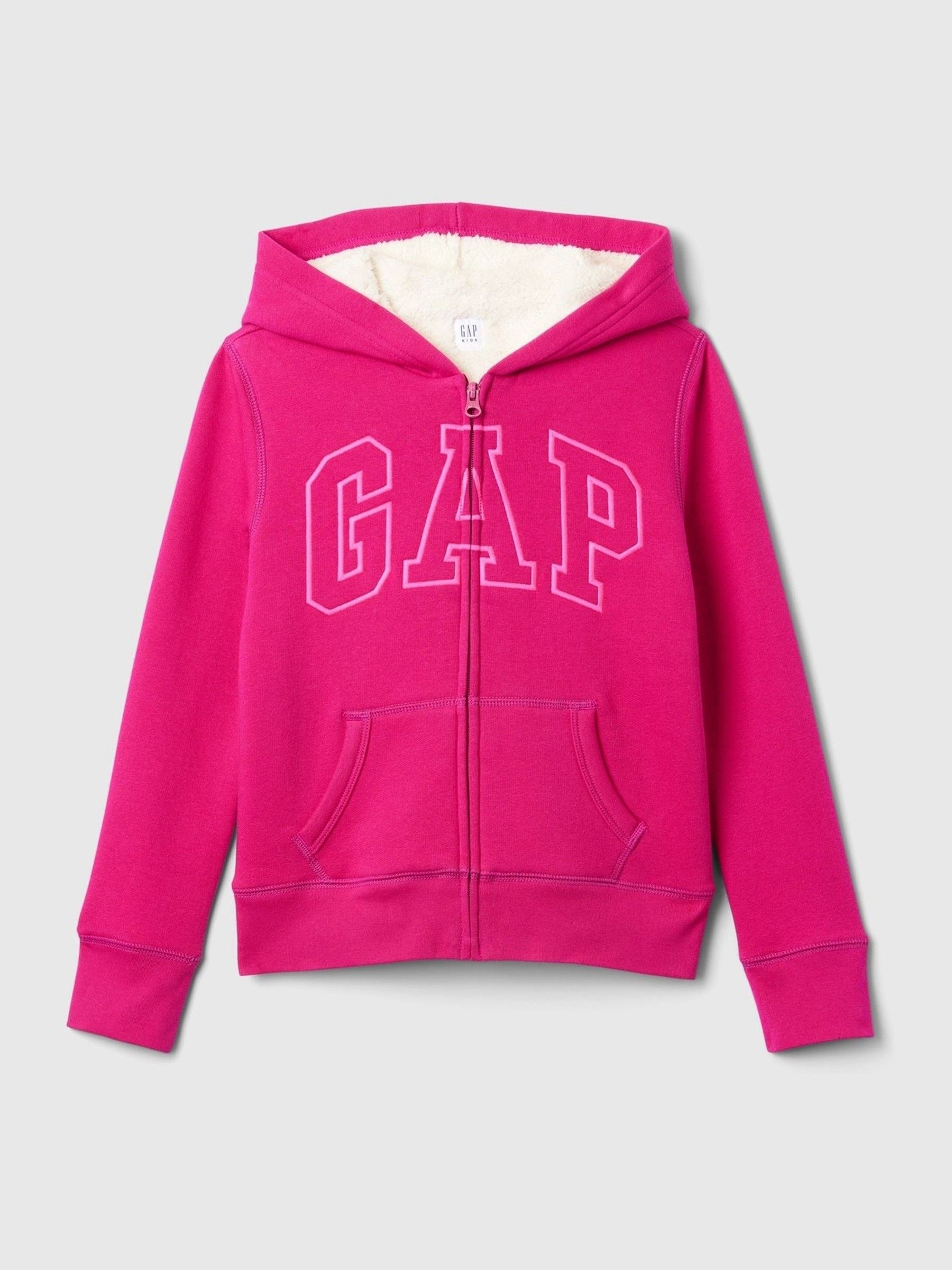 Buy Magenta Pink Logo Sherpa Lined Zip Up Hoodie 4 13yrs from the Gap online shop