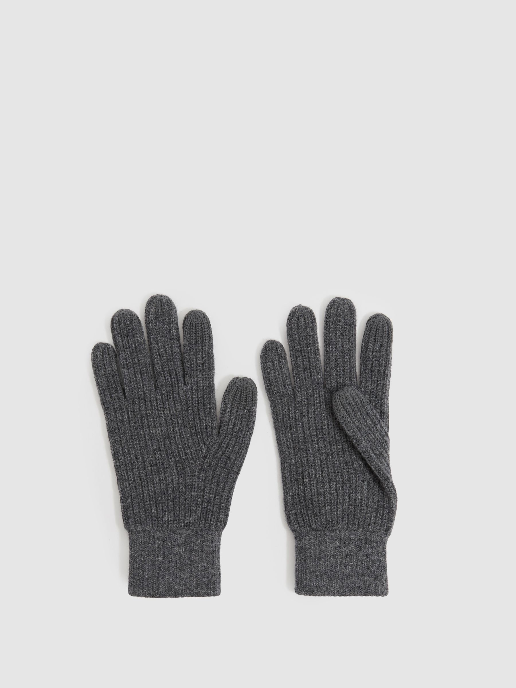 Reiss Ribbed Merino Touchscreen Gloves in Mid Grey Melange REISS