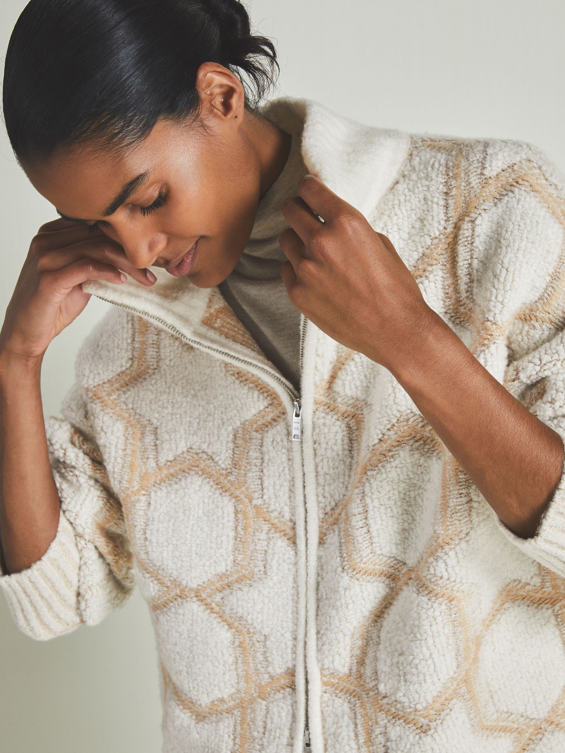 Reiss Les 100 Ciels Cashmere Blend Boucle Jacket in Neutral Cream
