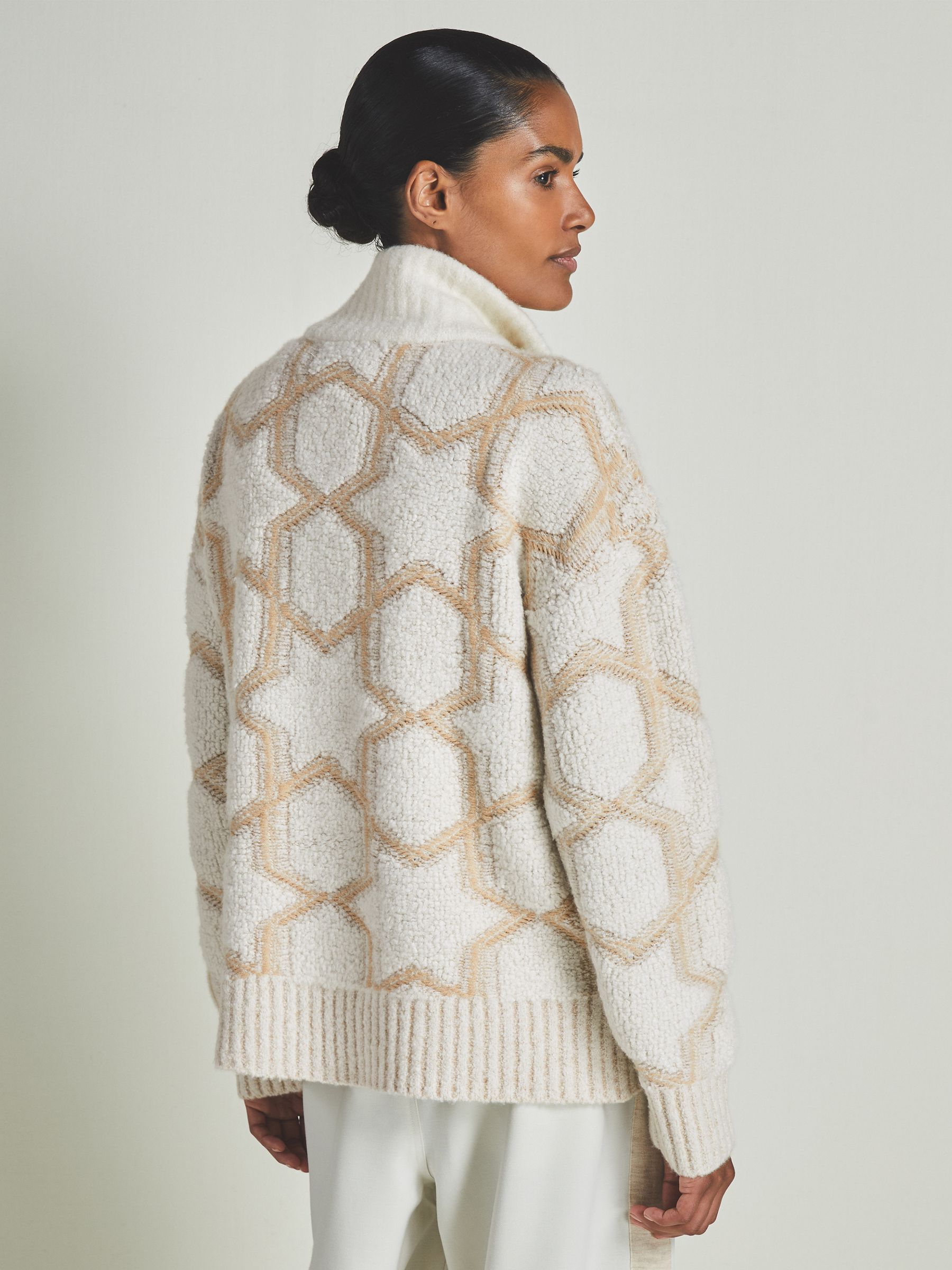 Reiss Les 100 Ciels Cashmere Blend Boucle Jacket in Neutral Cream