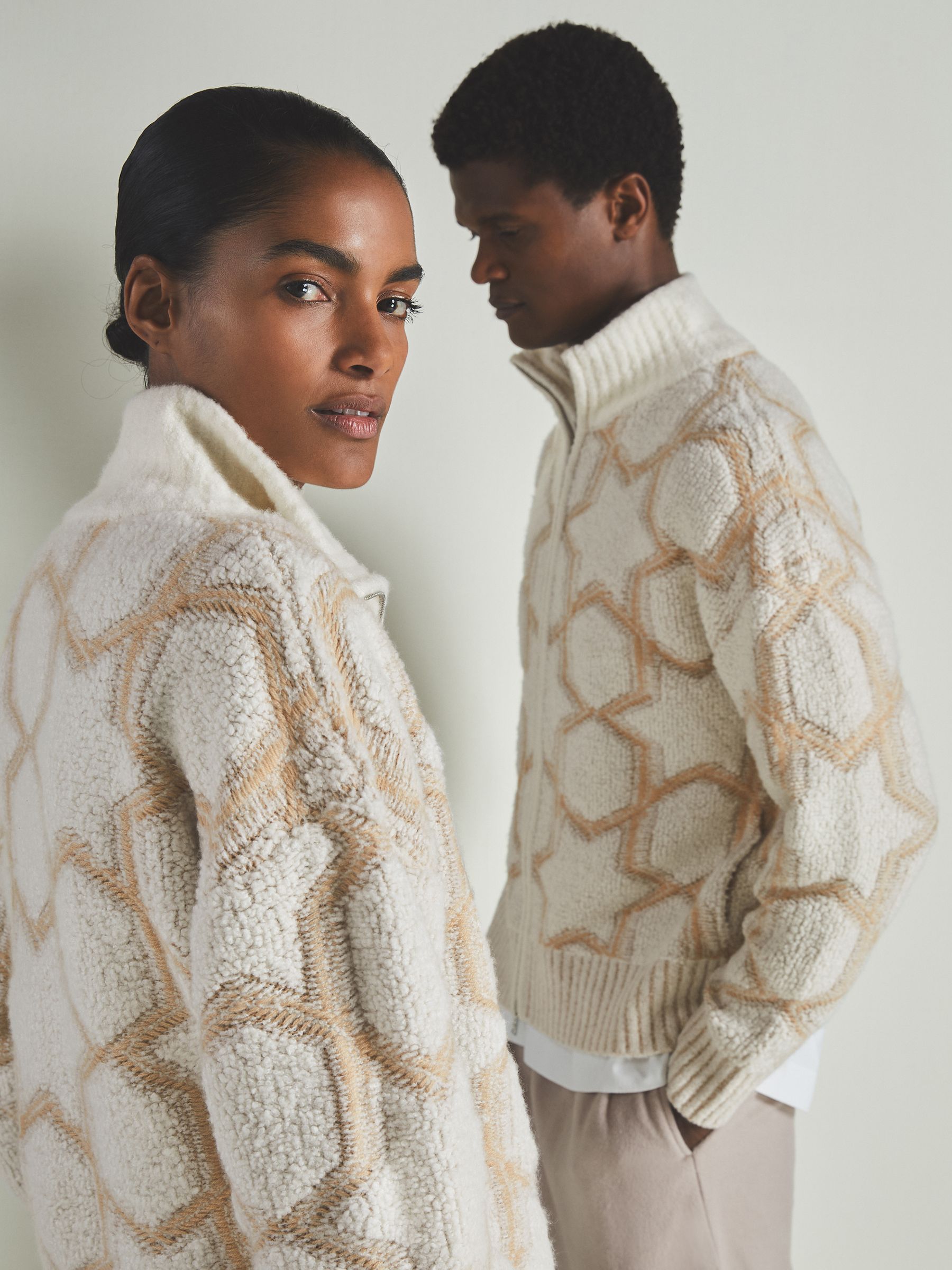 Reiss Reiss Les 100 Ciels Cashmere Blend Boucle Jacket in Neutral Cream REISS
