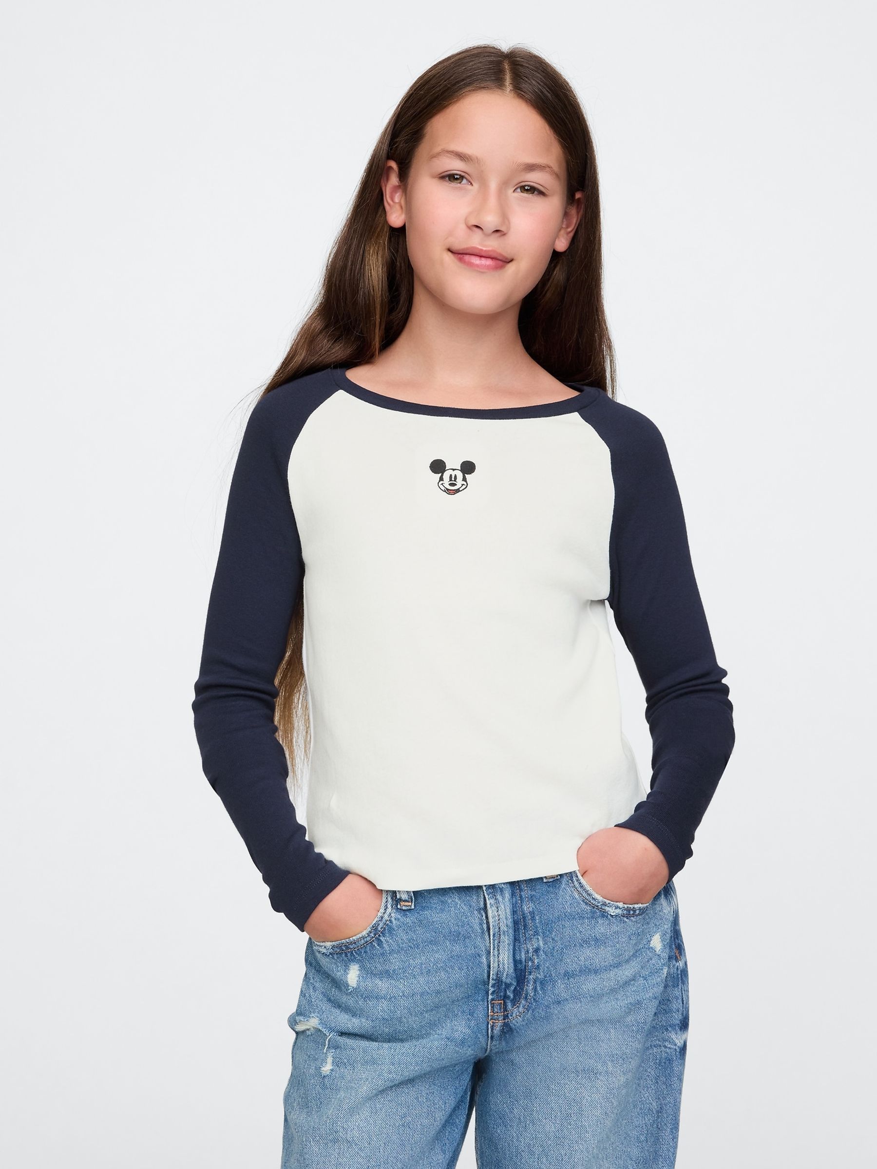 Navy Blue Mickey Mouse Disney Raglan Character Long Sleeve T Shirt 4 13yrs