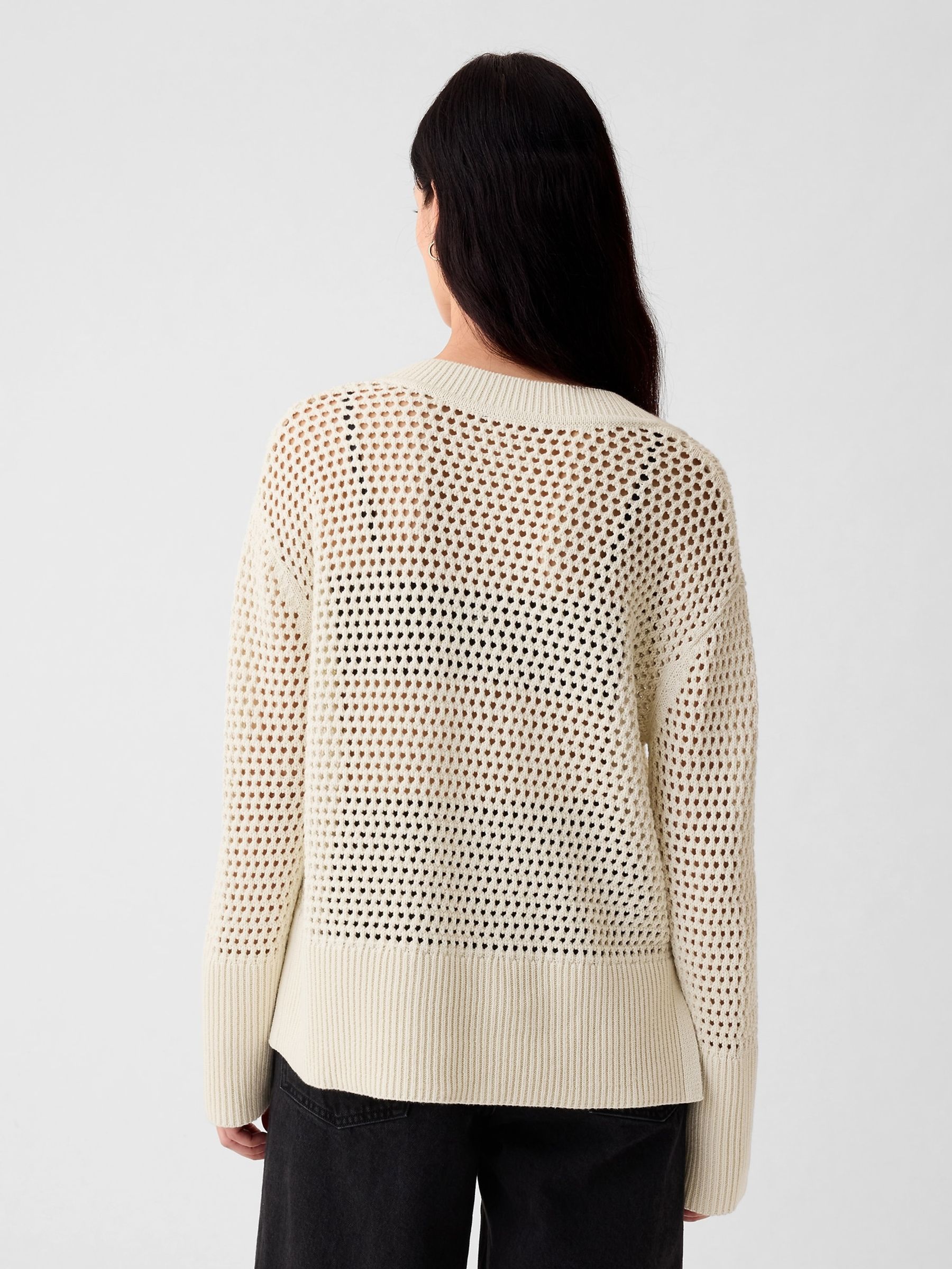 Beige Cotton 24 7 Split Hem Crochet Jumper