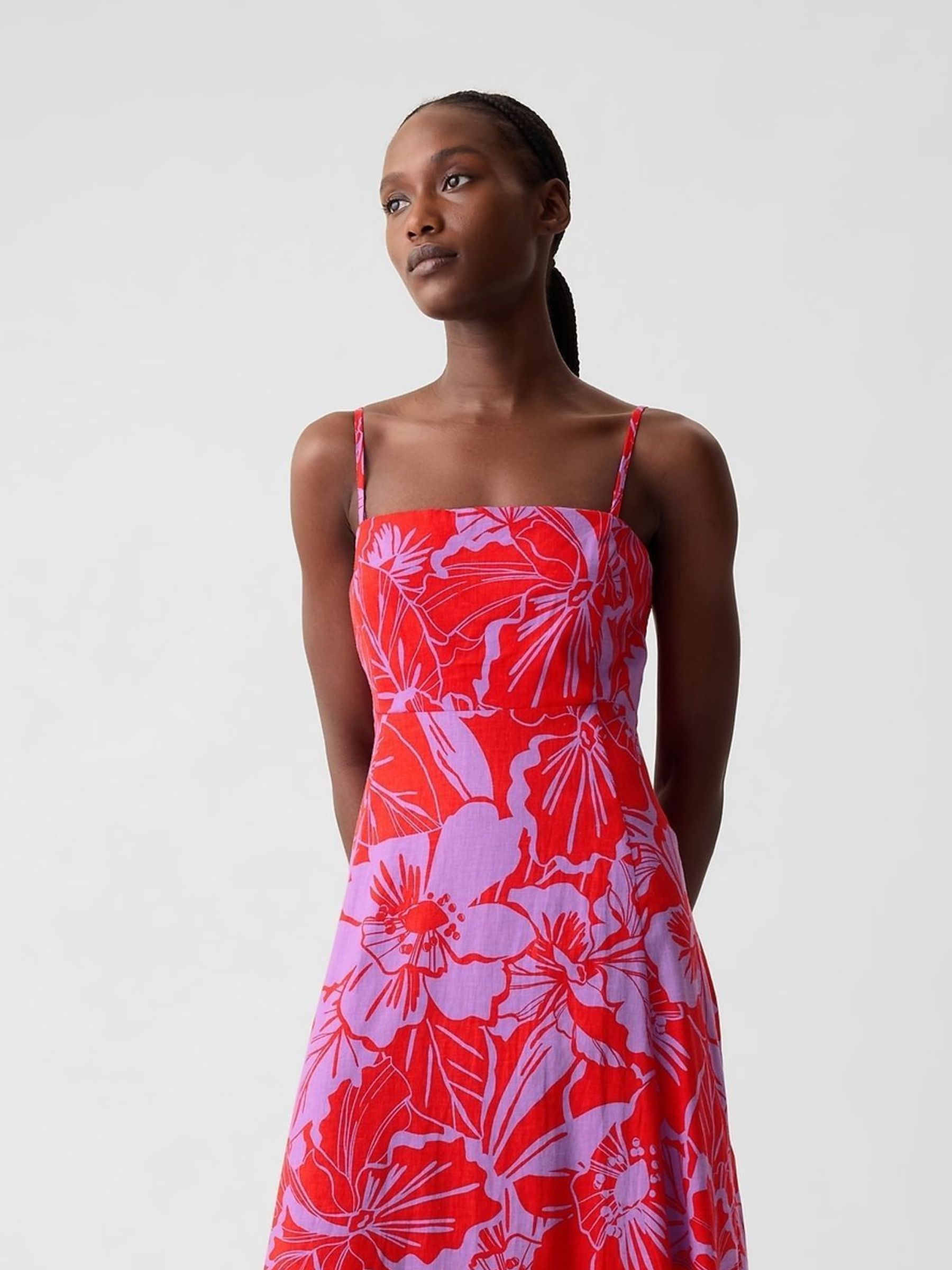 Red floral spaghetti strap dress new arrivals