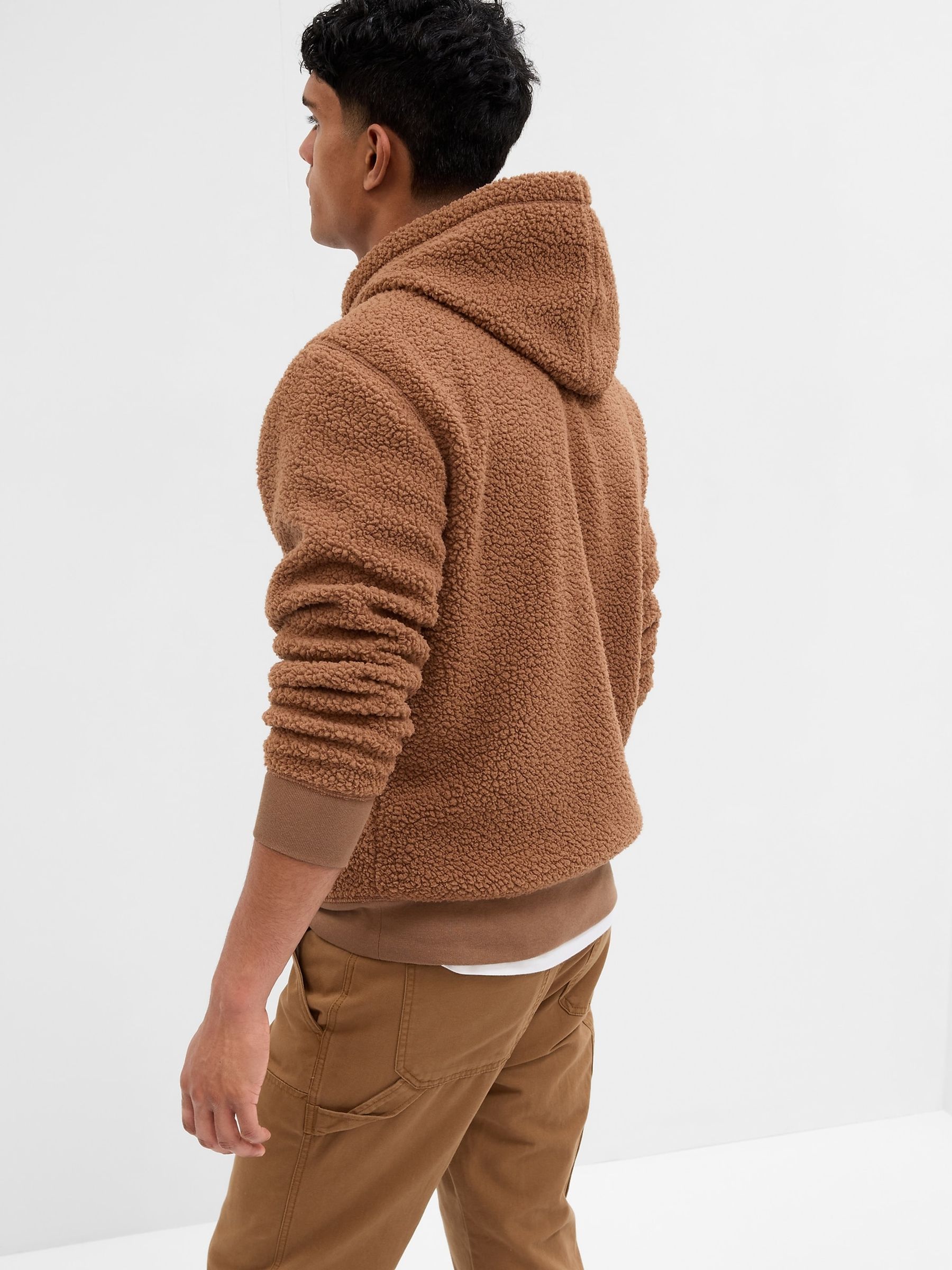 Brown Logo Sherpa Long Sleeve Hoodie