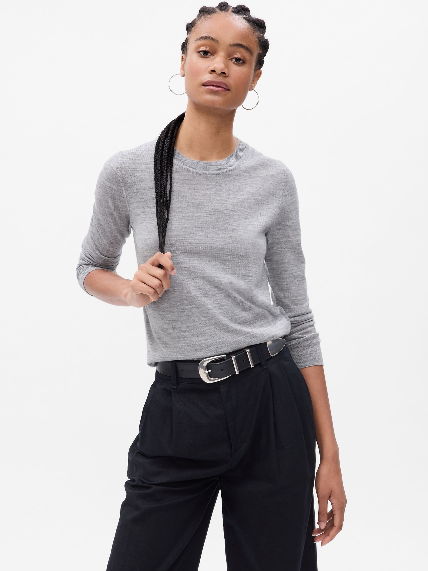 Buy Grey Merino Wool Crew Neck Jumper from the Gap online shop