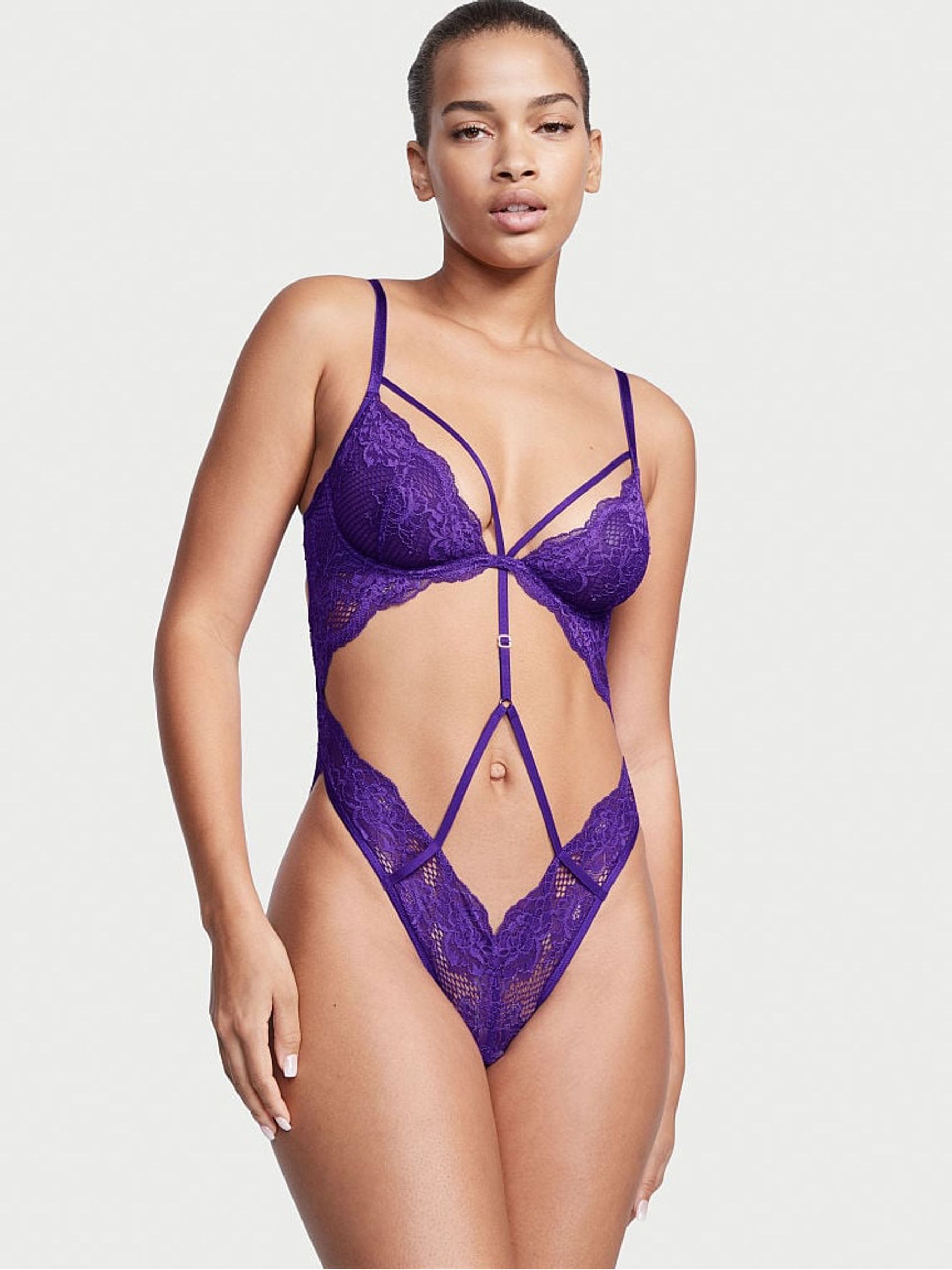 Purple fishnet bodysuit online