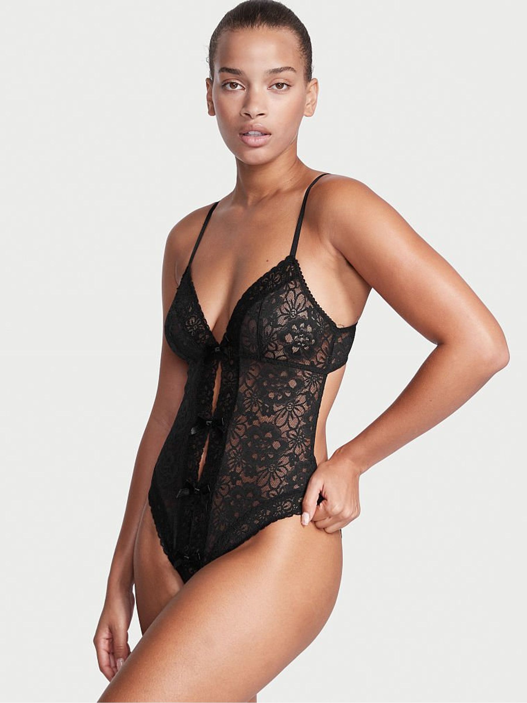 Buy Victoria s Secret Black Lace Bow Bodysuit from the Victoria s Secret UK online shop