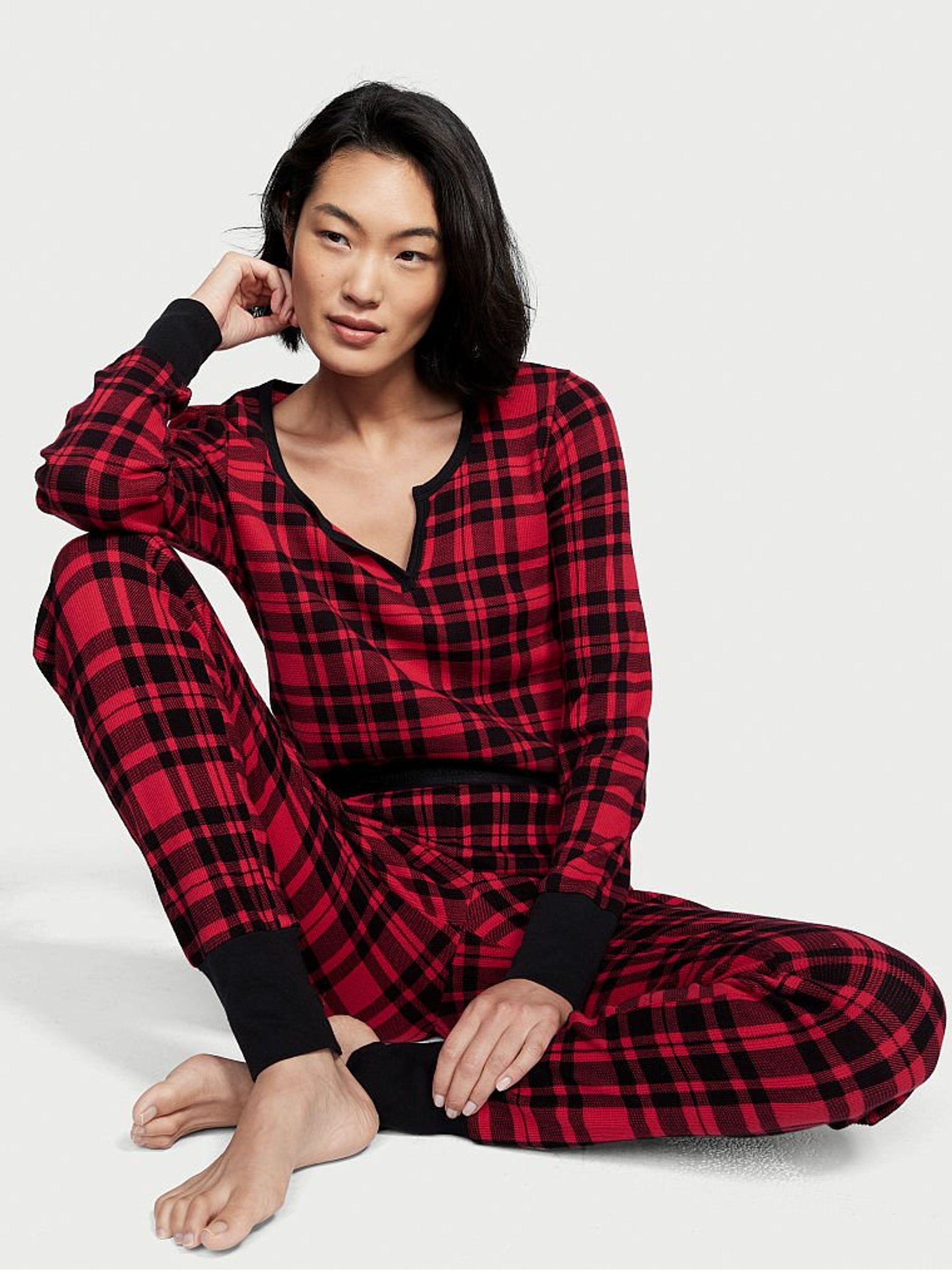 Buy Victoria s Secret Black and Red Plaid Thermal Long Sleeve Pyjamas from the Victoria s Secret UK online shop
