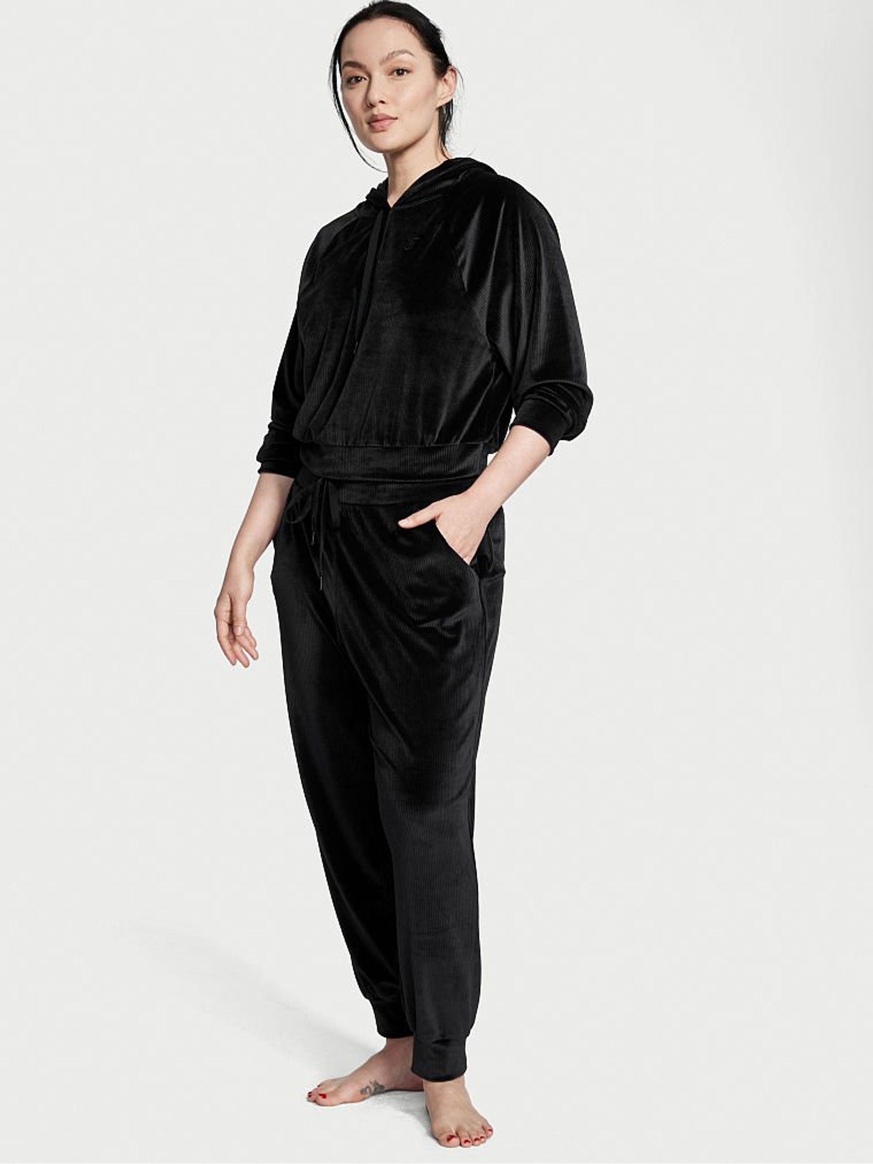 Buy Victoria s Secret Black Velour Hoodie and Jogger Lounge Set from the Victoria s Secret UK online shop