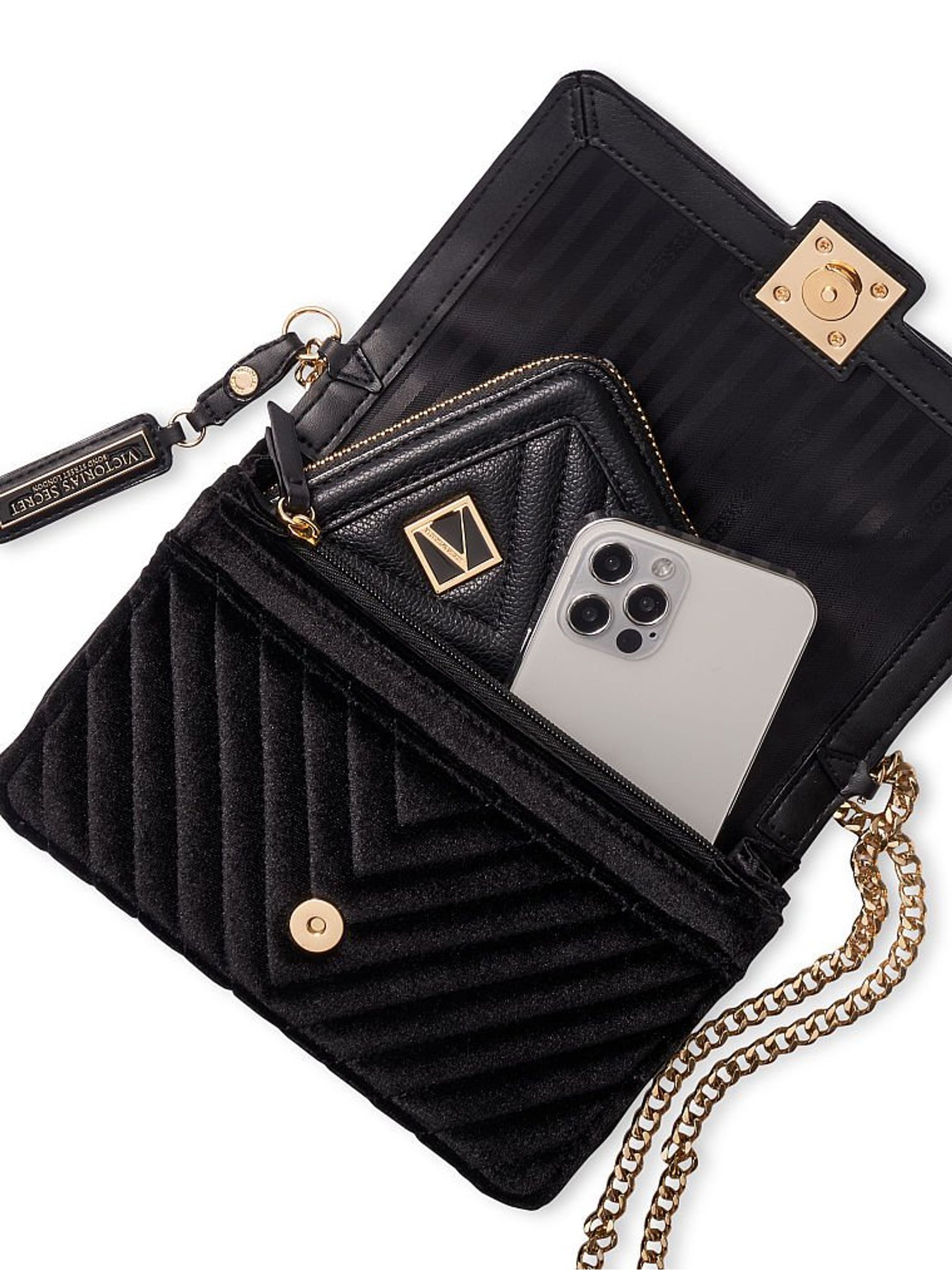 Buy Victoria s Secret Black Velvet VQuilt Stud The Victoria Mini Shoulder Bag from the Victoria s Secret UK online shop