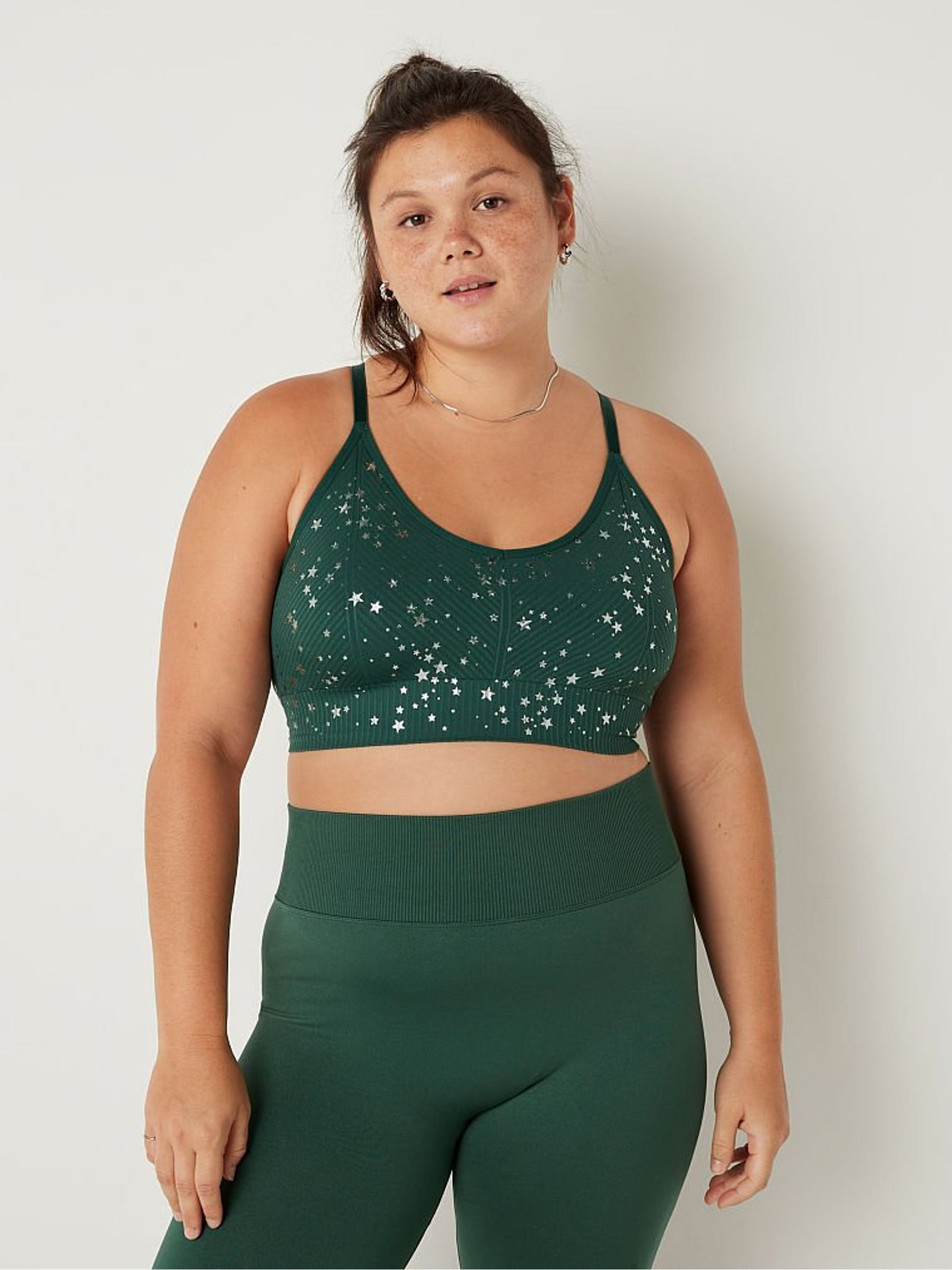 Satin Green Foil Stars Seamless Lightly Lined Low Impact Sports Bra Victoria s Secret Ireland