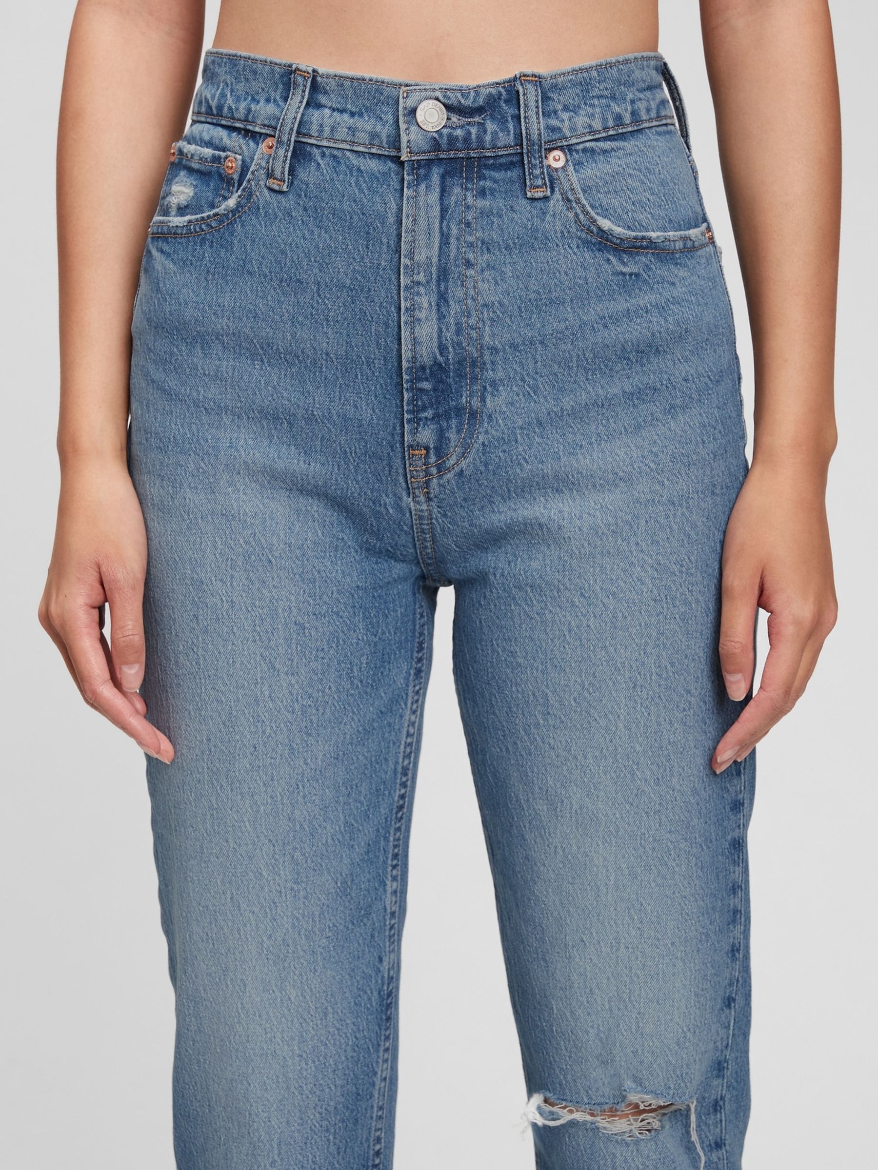 Mid Wash Blue High Waisted Cheeky Straight Jeans Gap