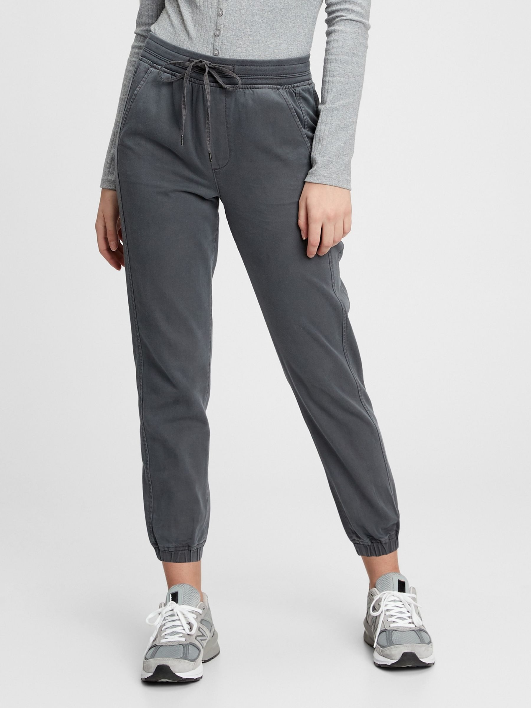 Grey Ribbed Pull On Joggers