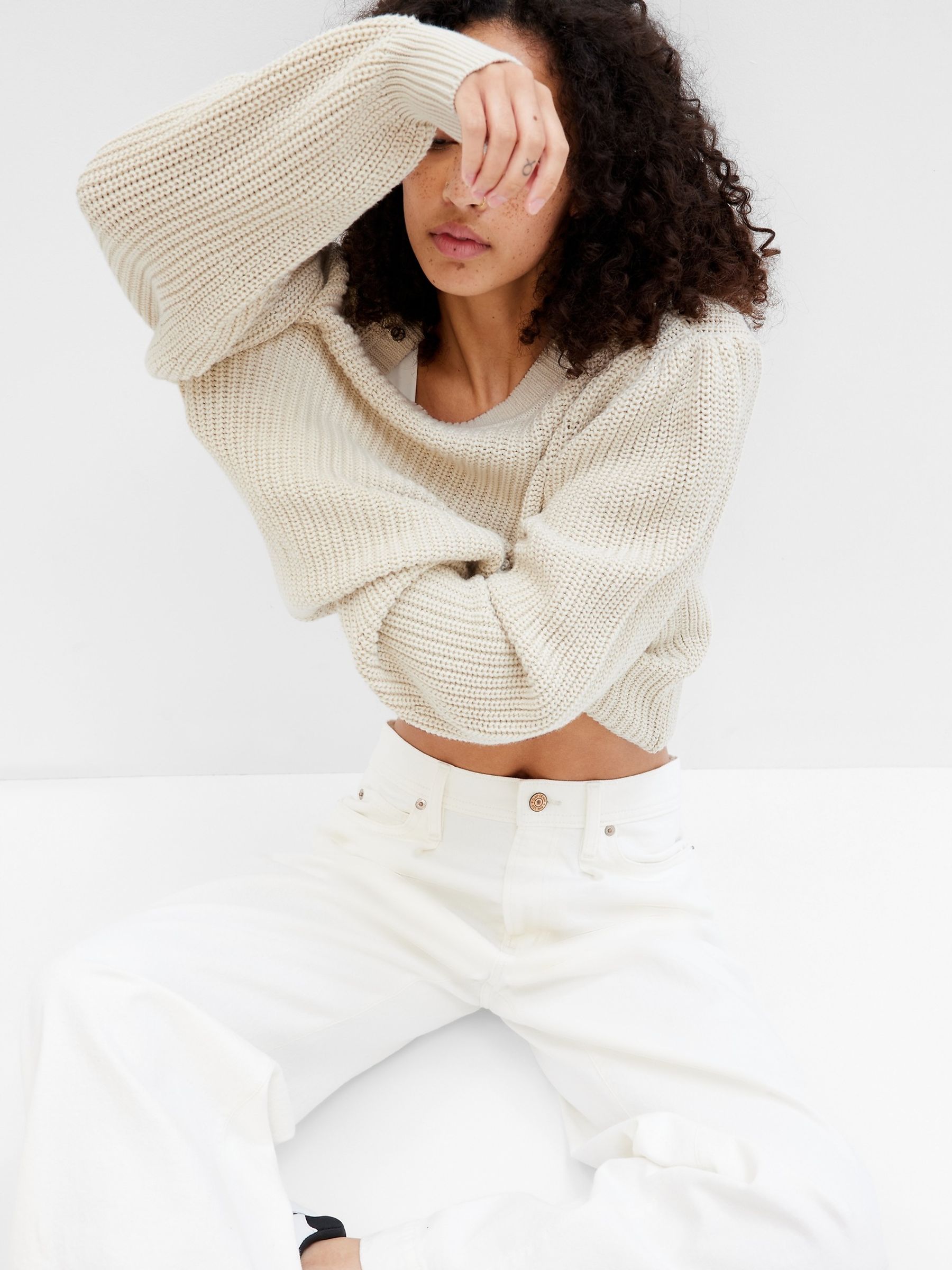 Cream balloon sleeve jumper hot sale