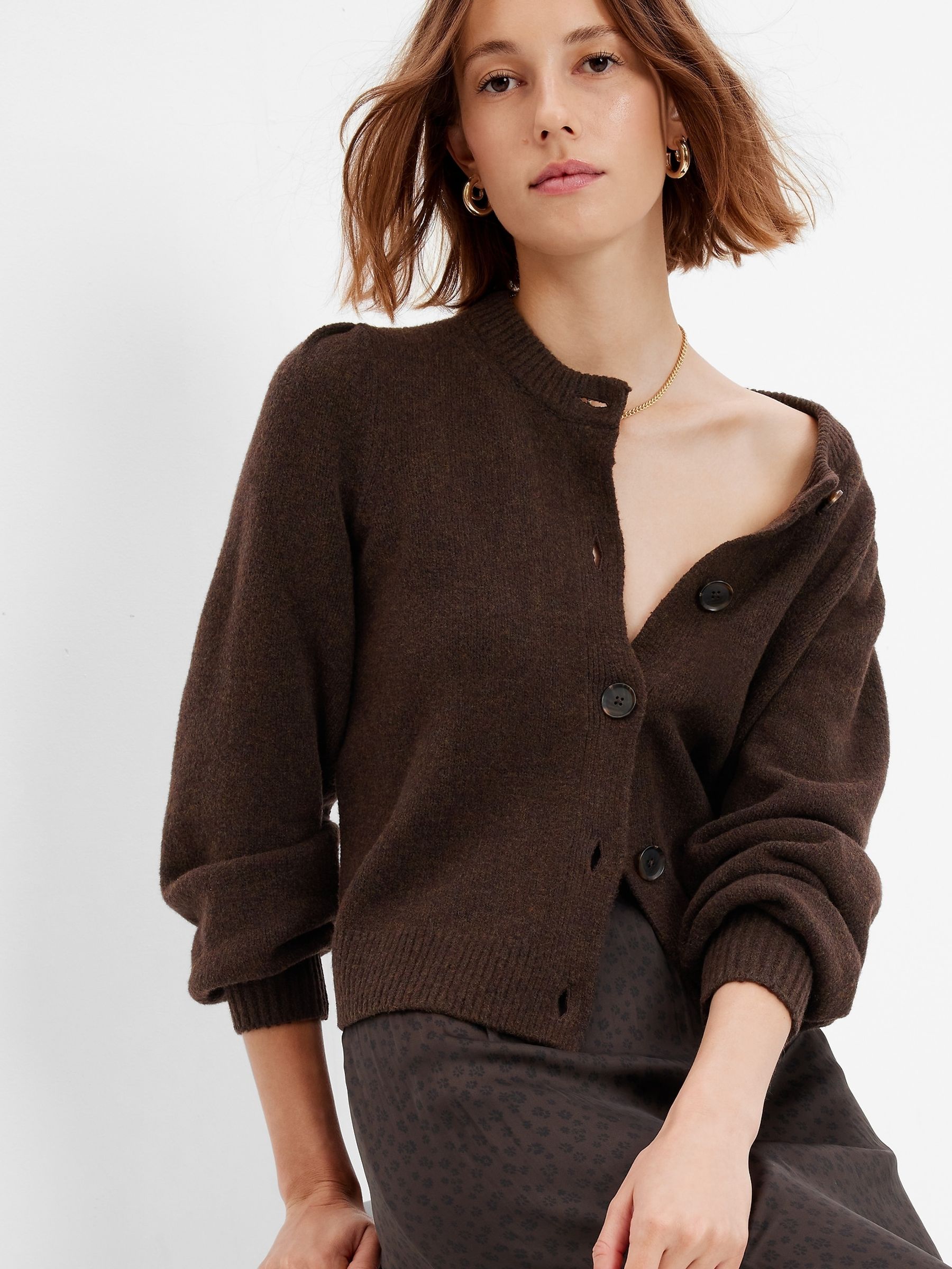Long puff sleeve cardigan new arrivals