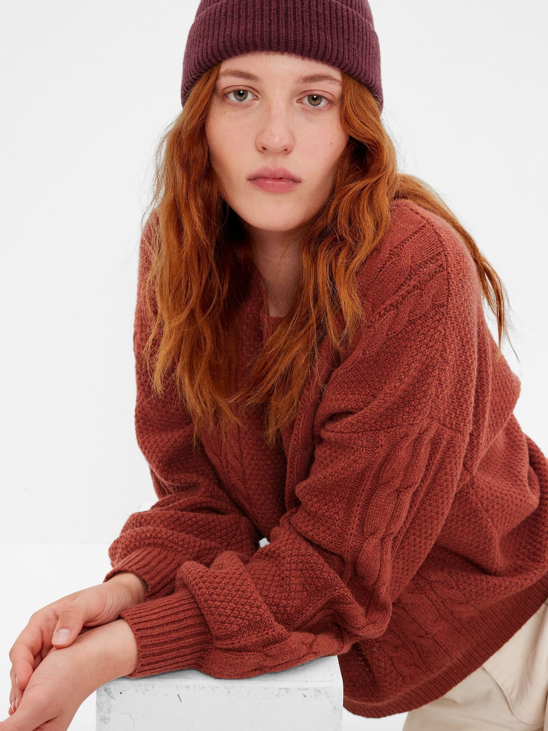 Red Cable Knit Jumper