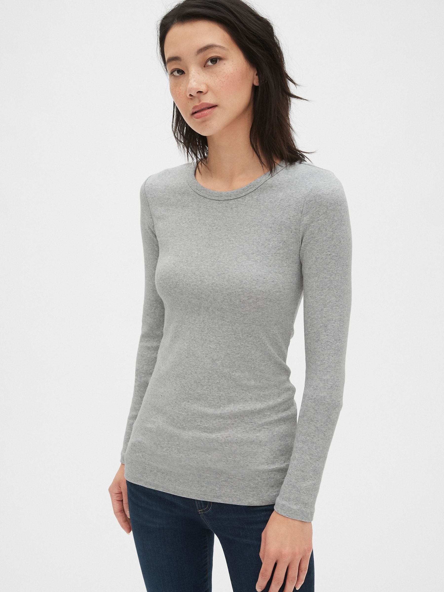 Grey long sleeve crew neck sale