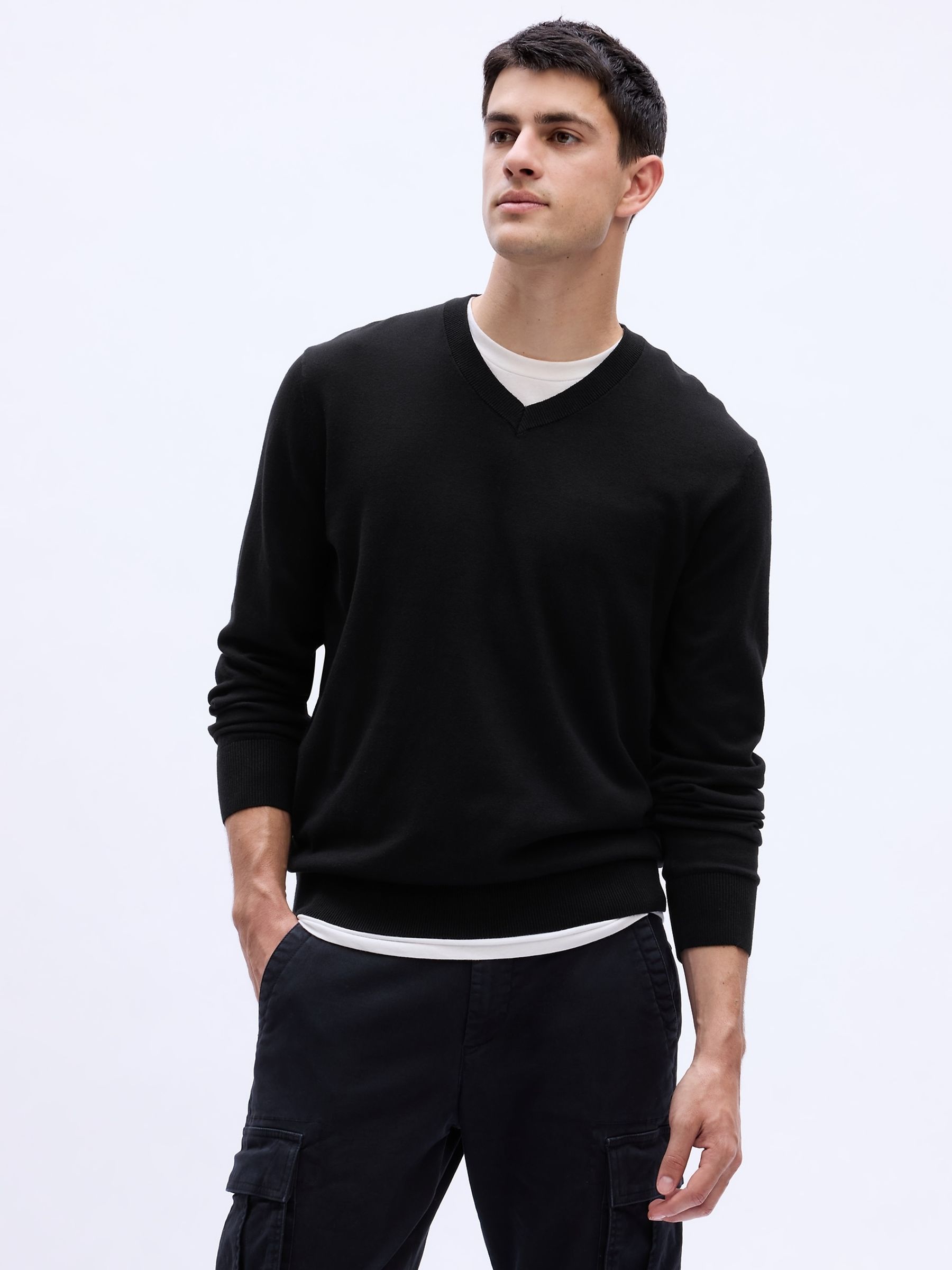 Buy Black V Neck Long Sleeve Jumper from the Gap online shop