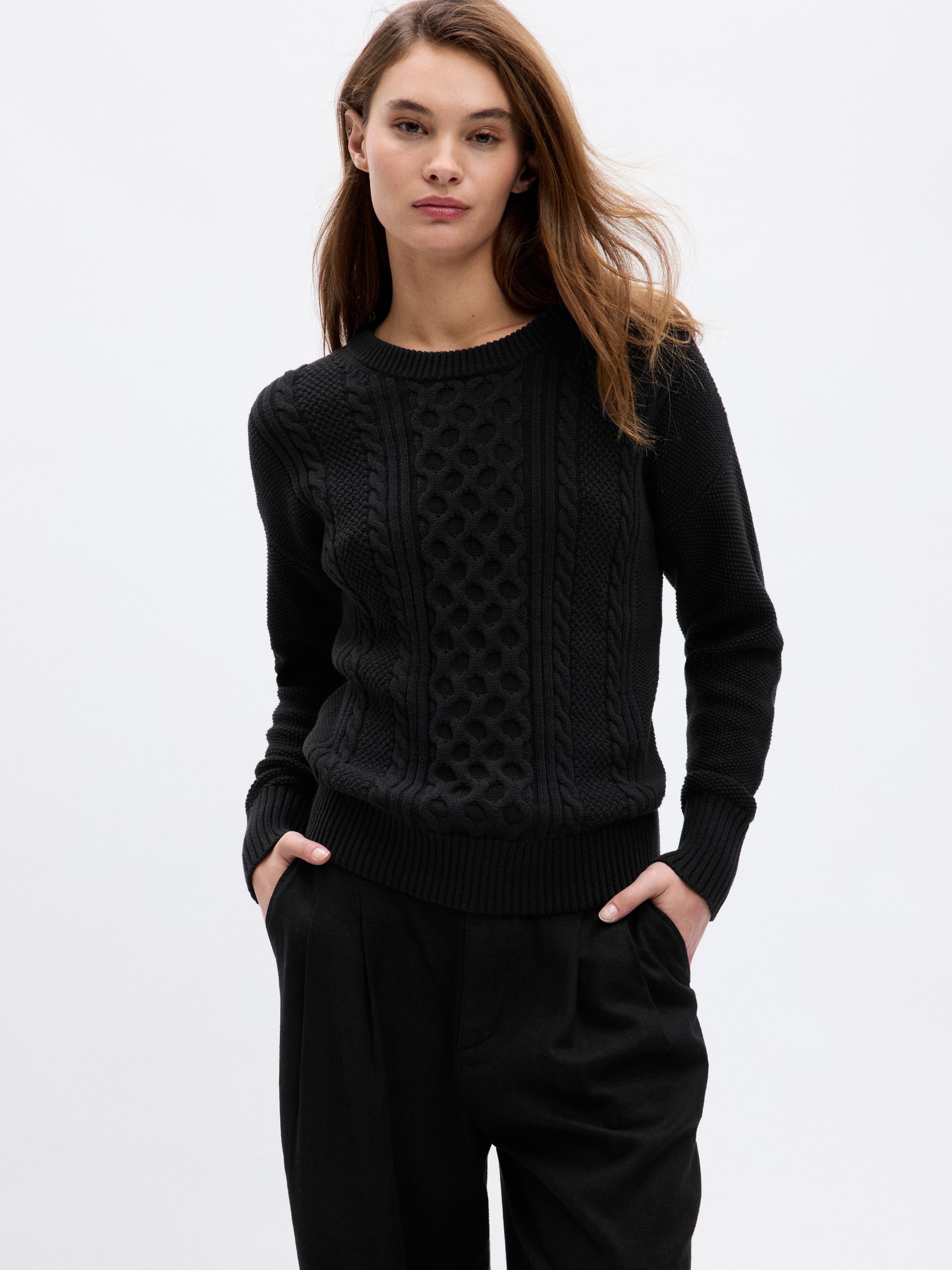 Buy Black Cable Knit Crew Neck Jumper from the Gap online shop