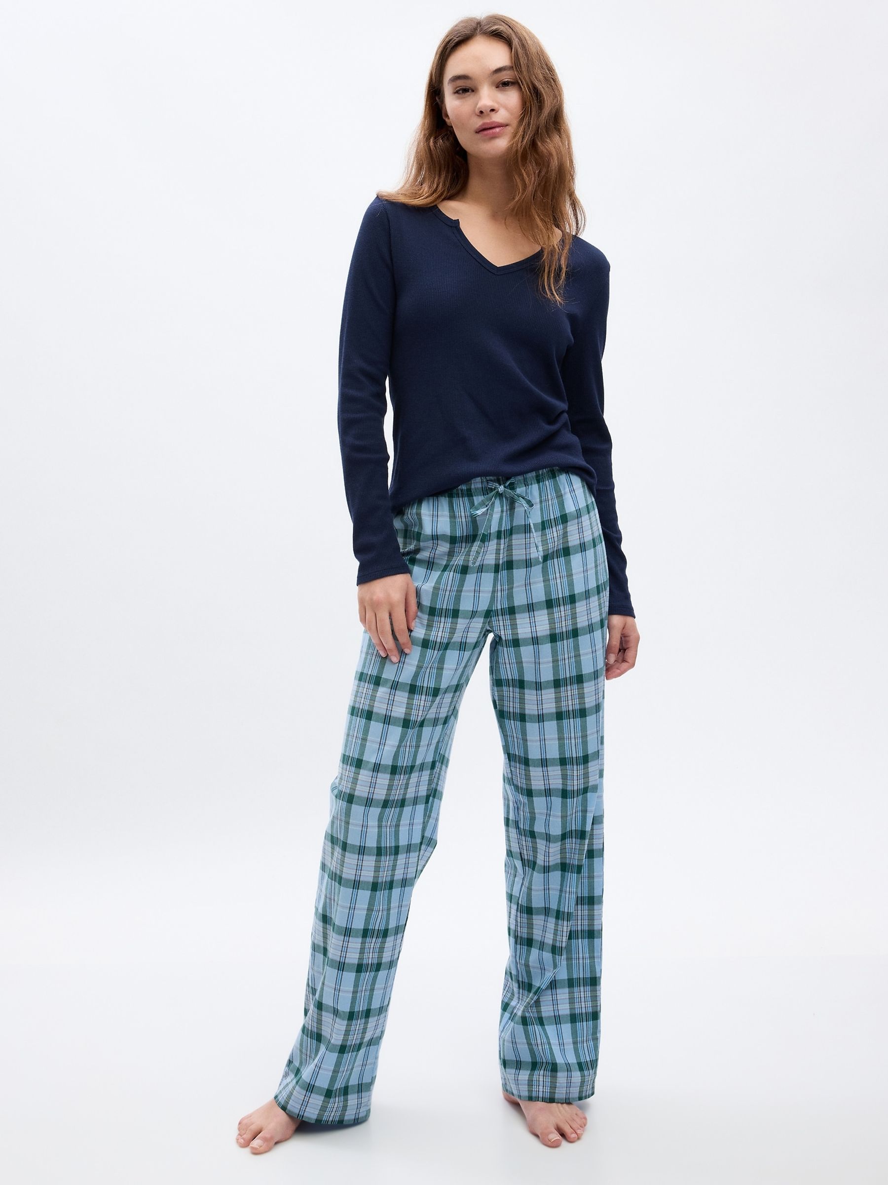 Blue Check Poplin Pyjama Bottoms