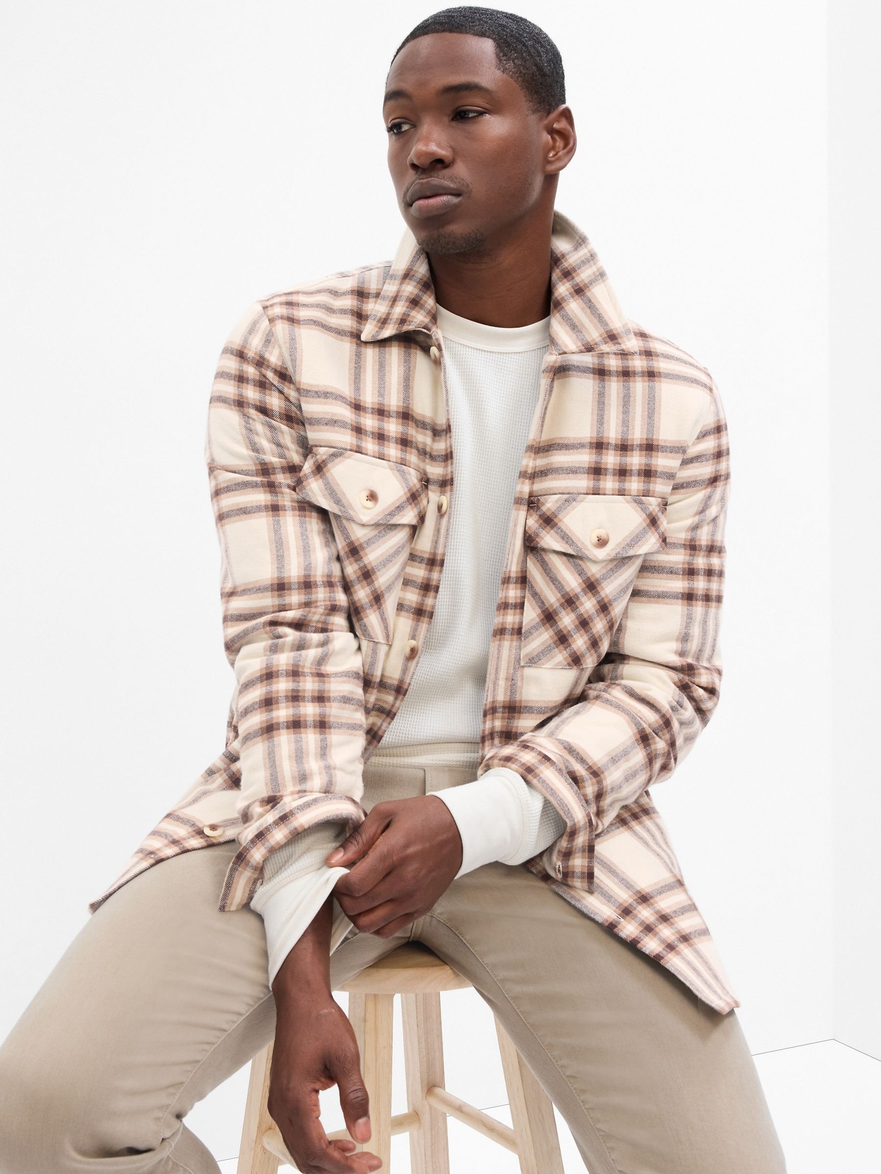 Beige shirt jacket best sale
