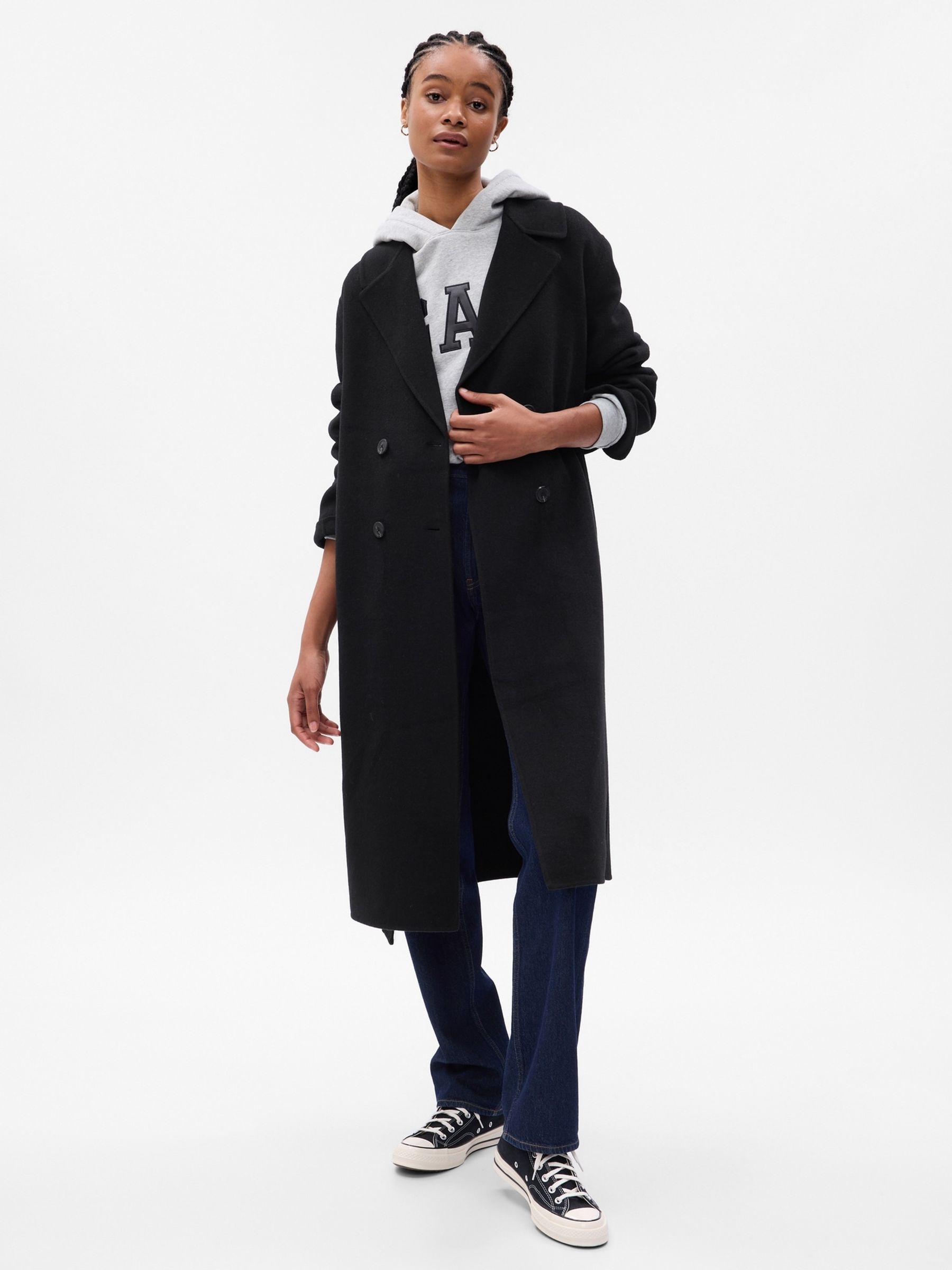Black wool wrap coat womens online