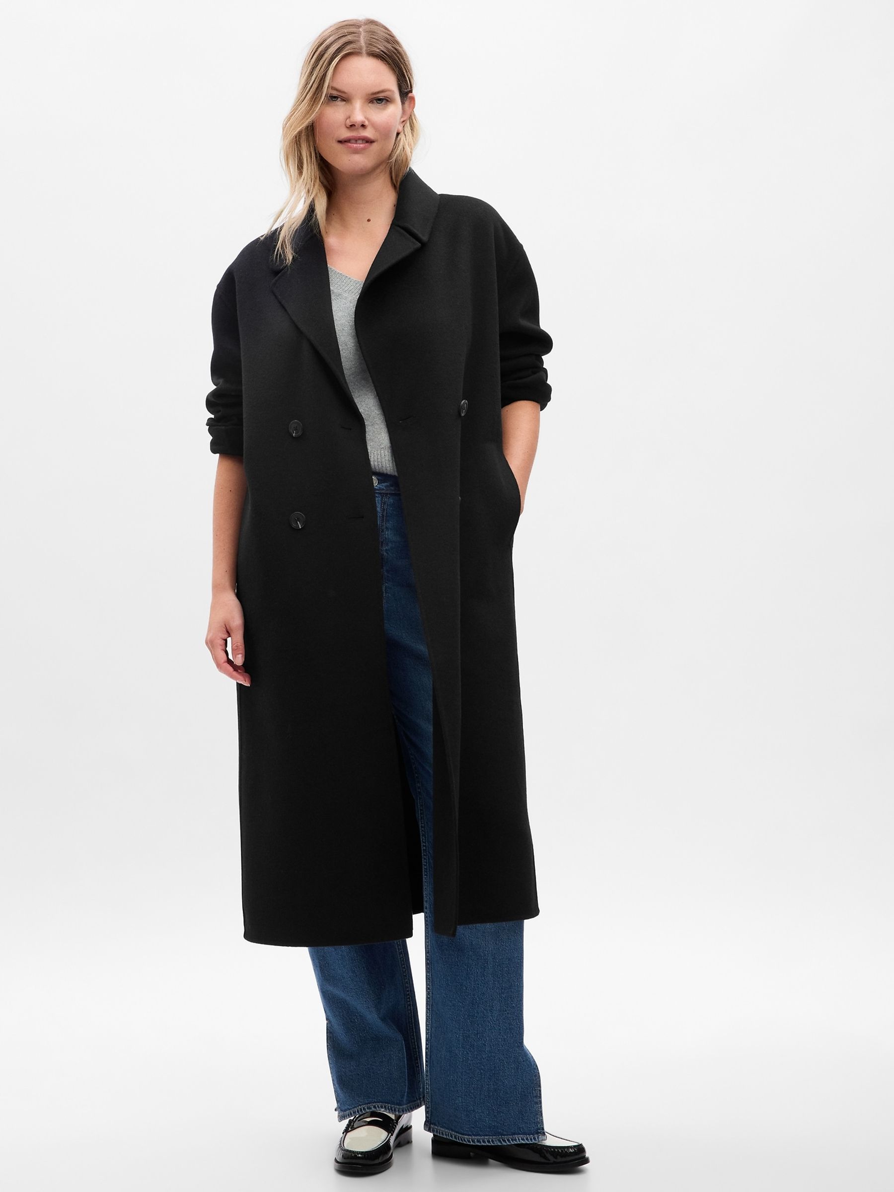 Buy Black Wool Wrap Coat from the Gap online shop