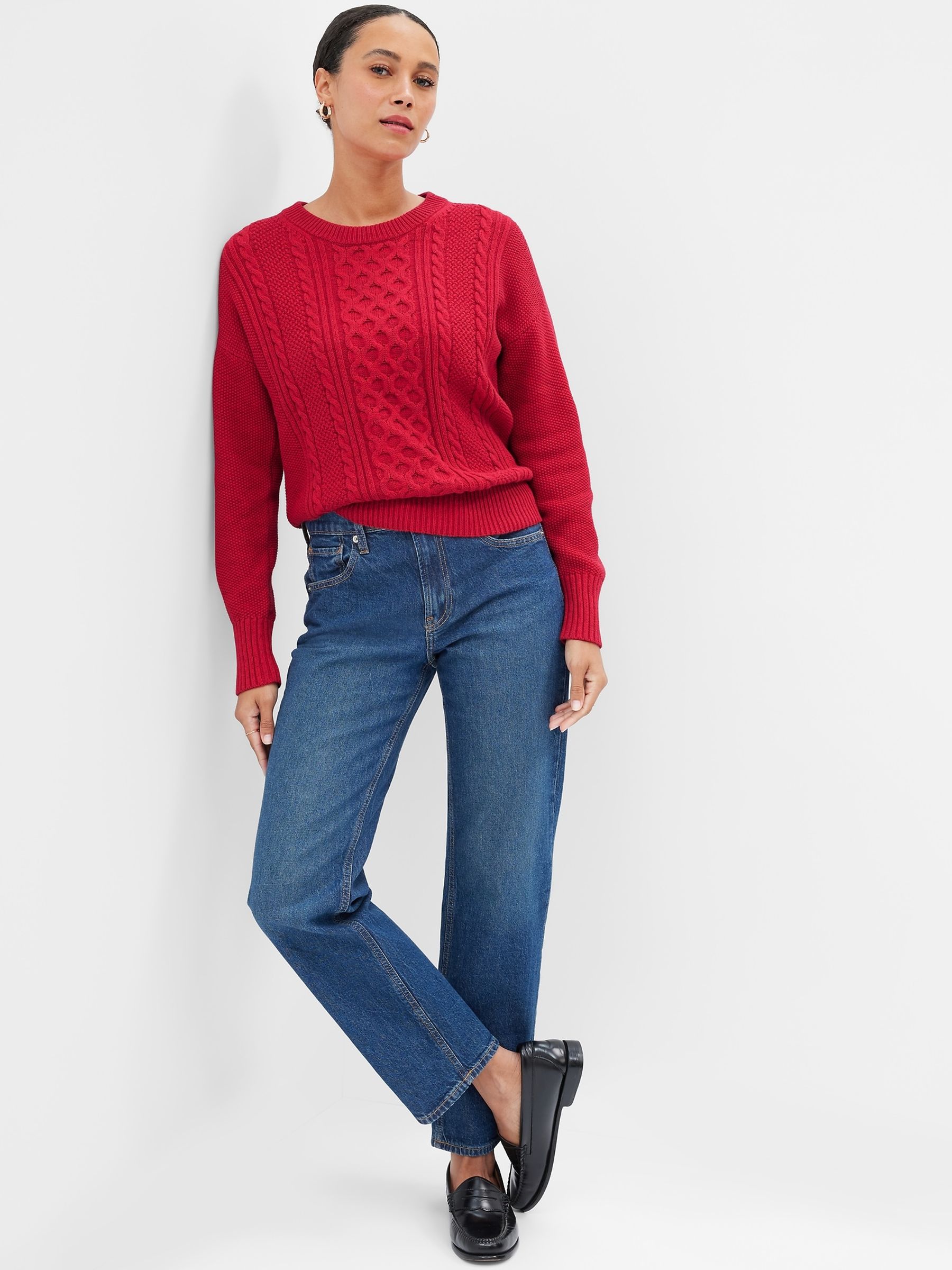 Buy Red Cable Knit Crew Neck Jumper from the Gap online shop