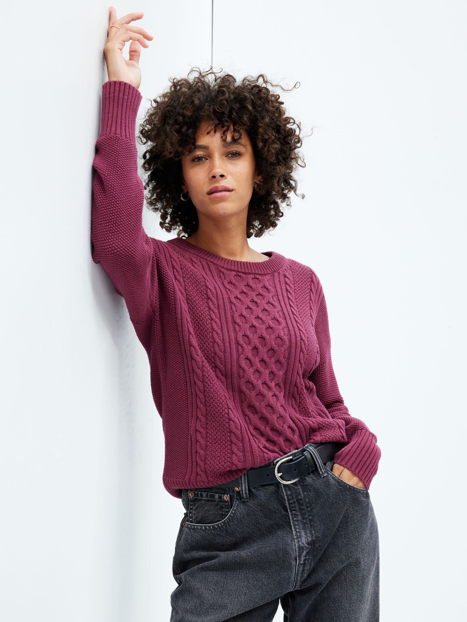 Buy Burgundy Red Cable Knit Crewneck Jumper from the Gap online shop