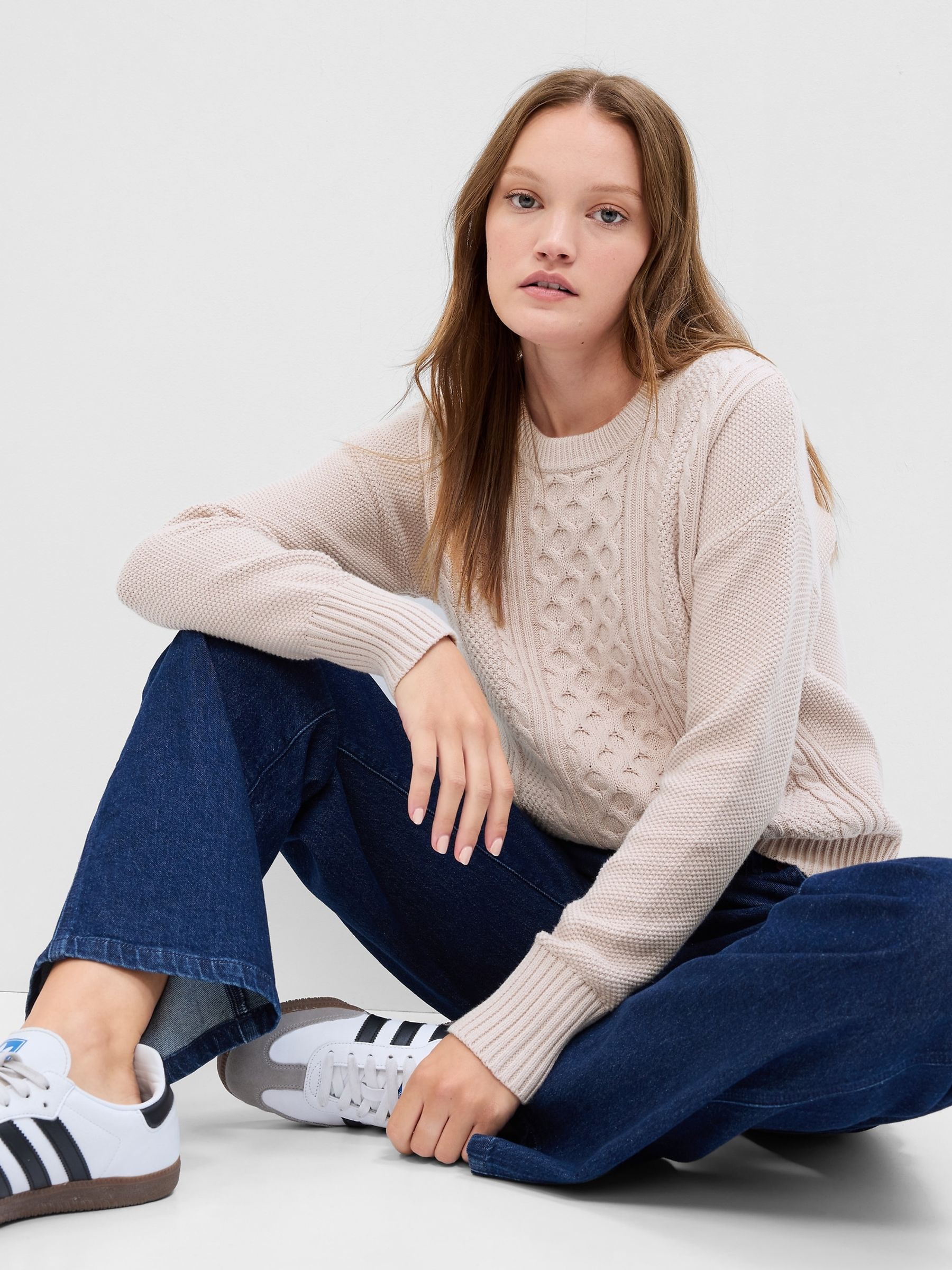 Buy Pink Cable Knit Crew Neck Jumper from the Gap online shop